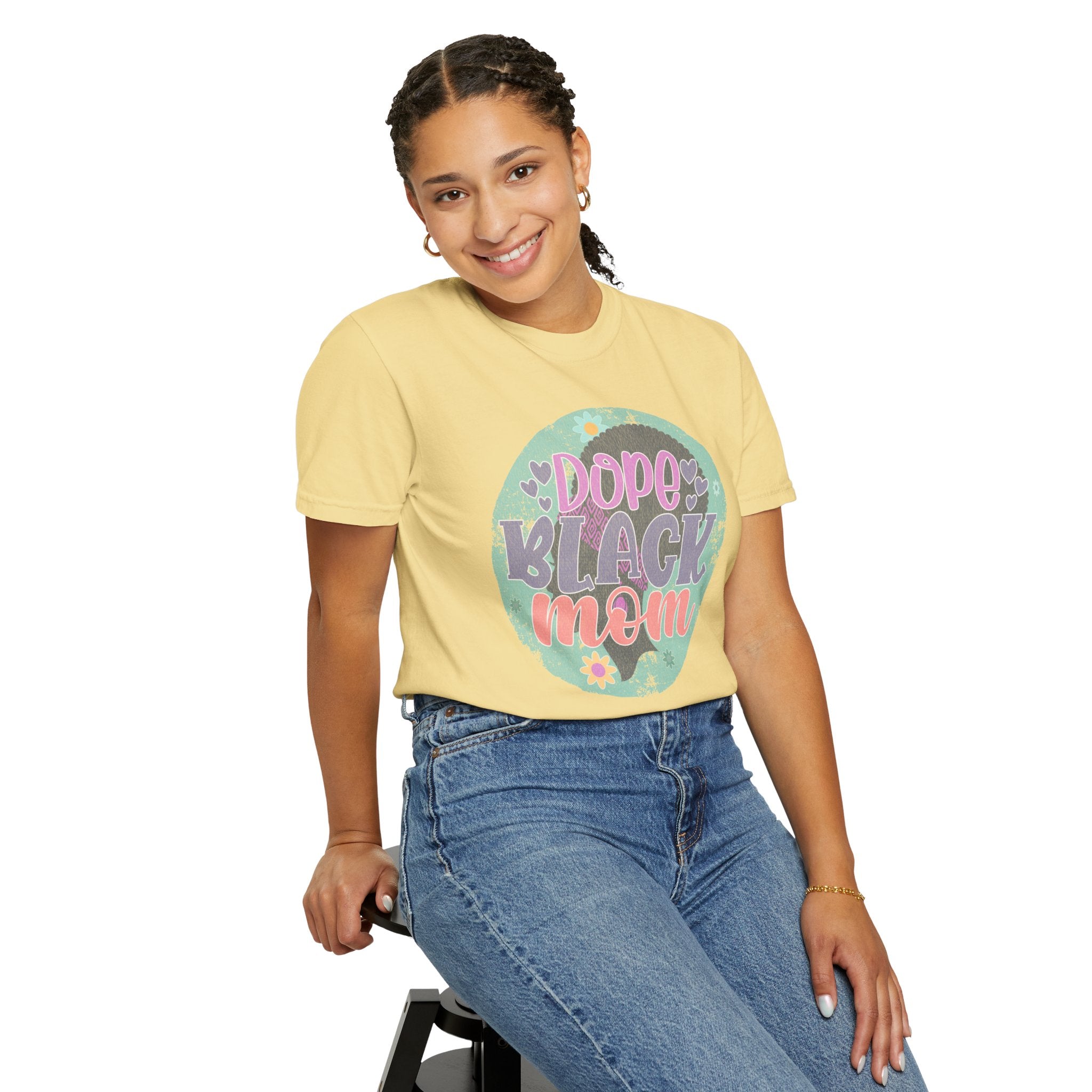 Dope Black Mom Textured T-Shirt — Retro Floral Pride Tee for Black Mothers