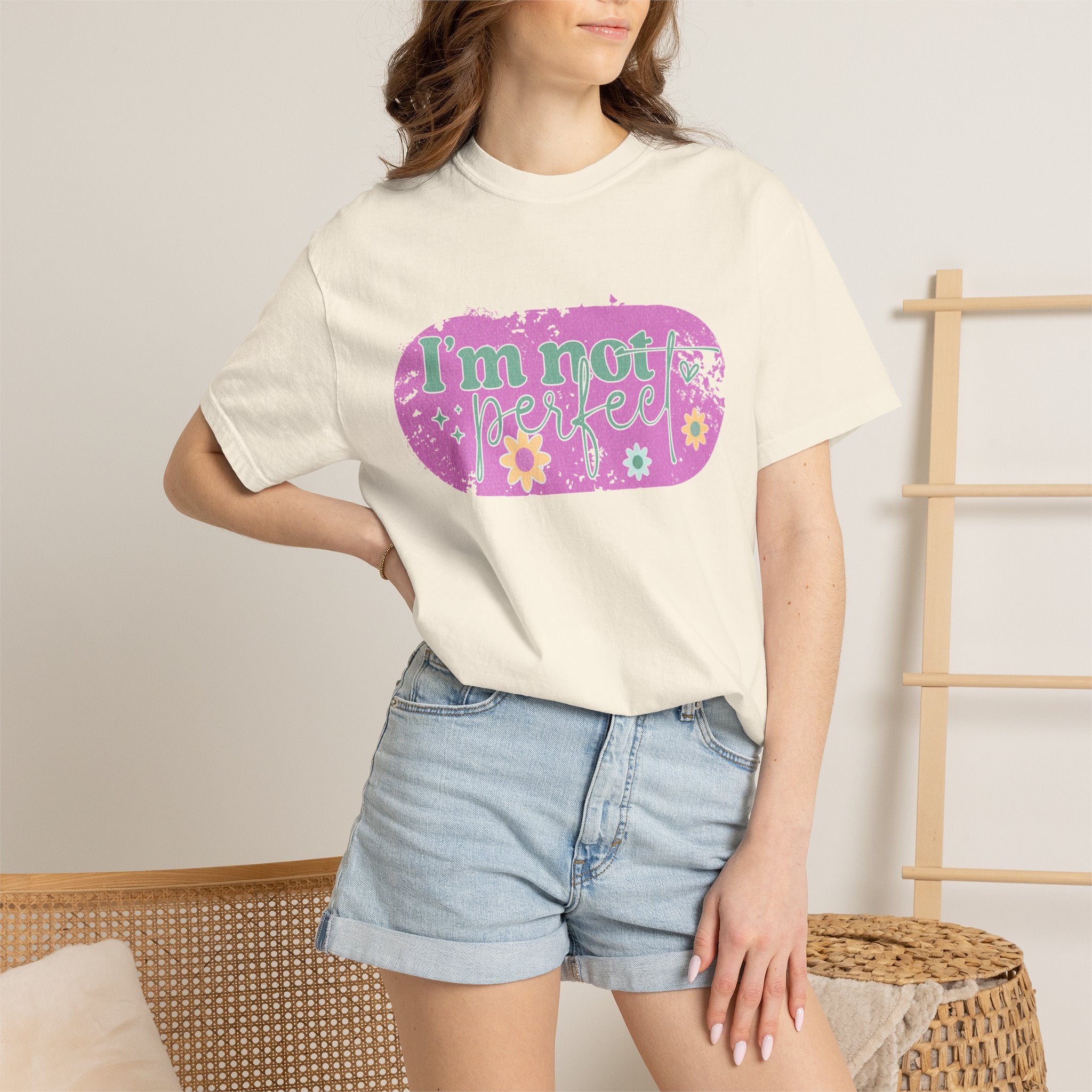 I'm Not Perfect Textured Floral Graphic T-Shirt