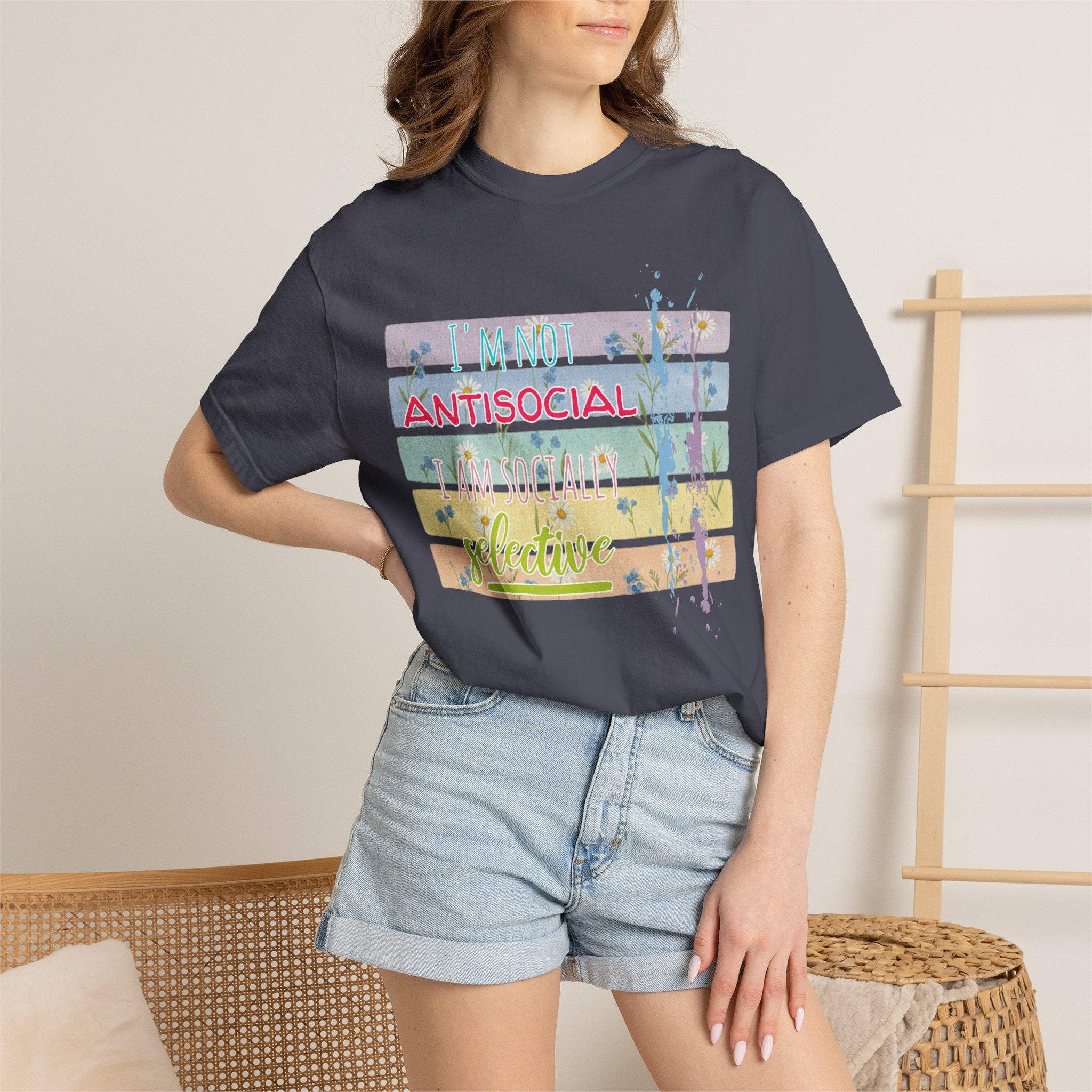 Antisocial Selective T-Shirt — Pastel Stripes Floral Graphic Tee