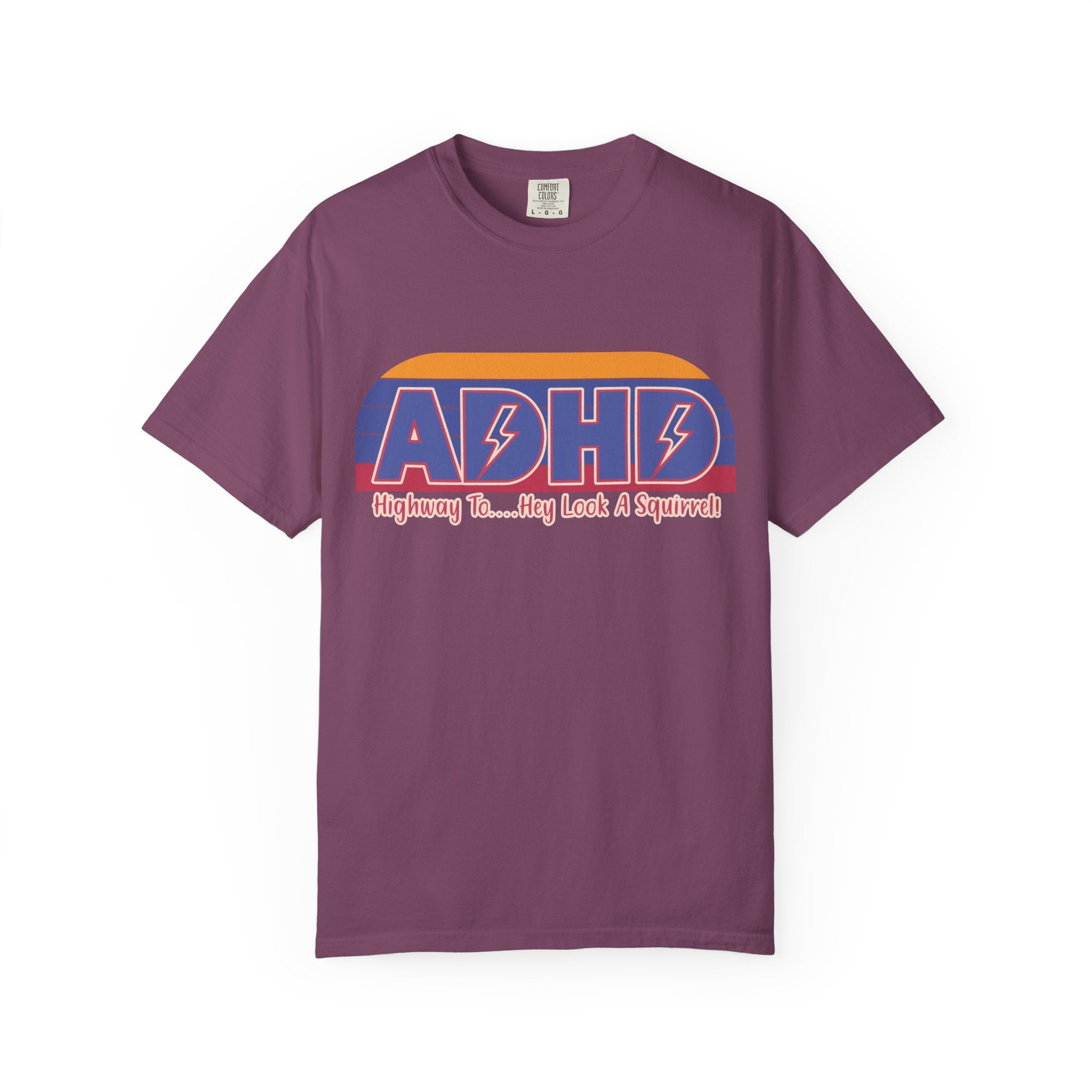 ADHD Retro Stripe T-Shirt — "Highway To... Hey Look A Squirrel" Graphic Tee
