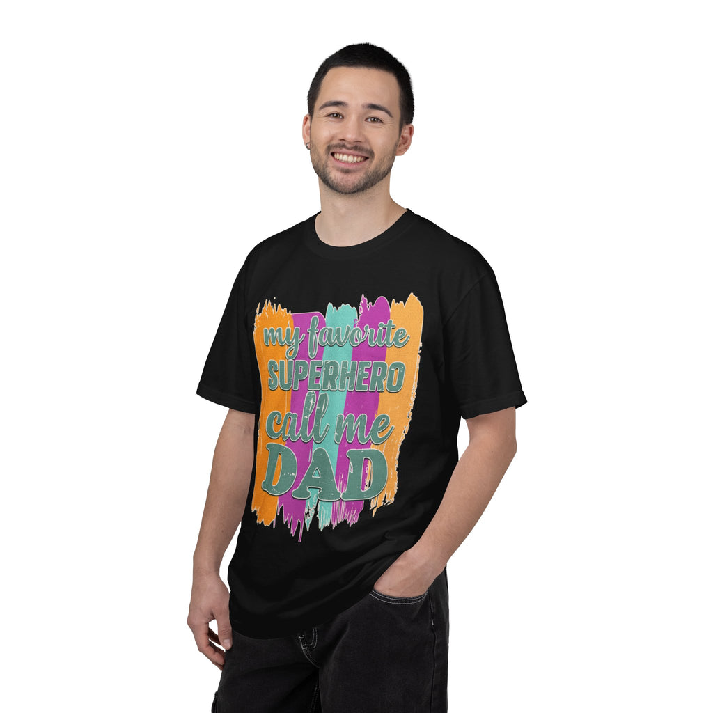 Dad Superhero Textured T-Shirt — "My Favorite Superhero Call Me Dad" Colorful Father's Day Tee