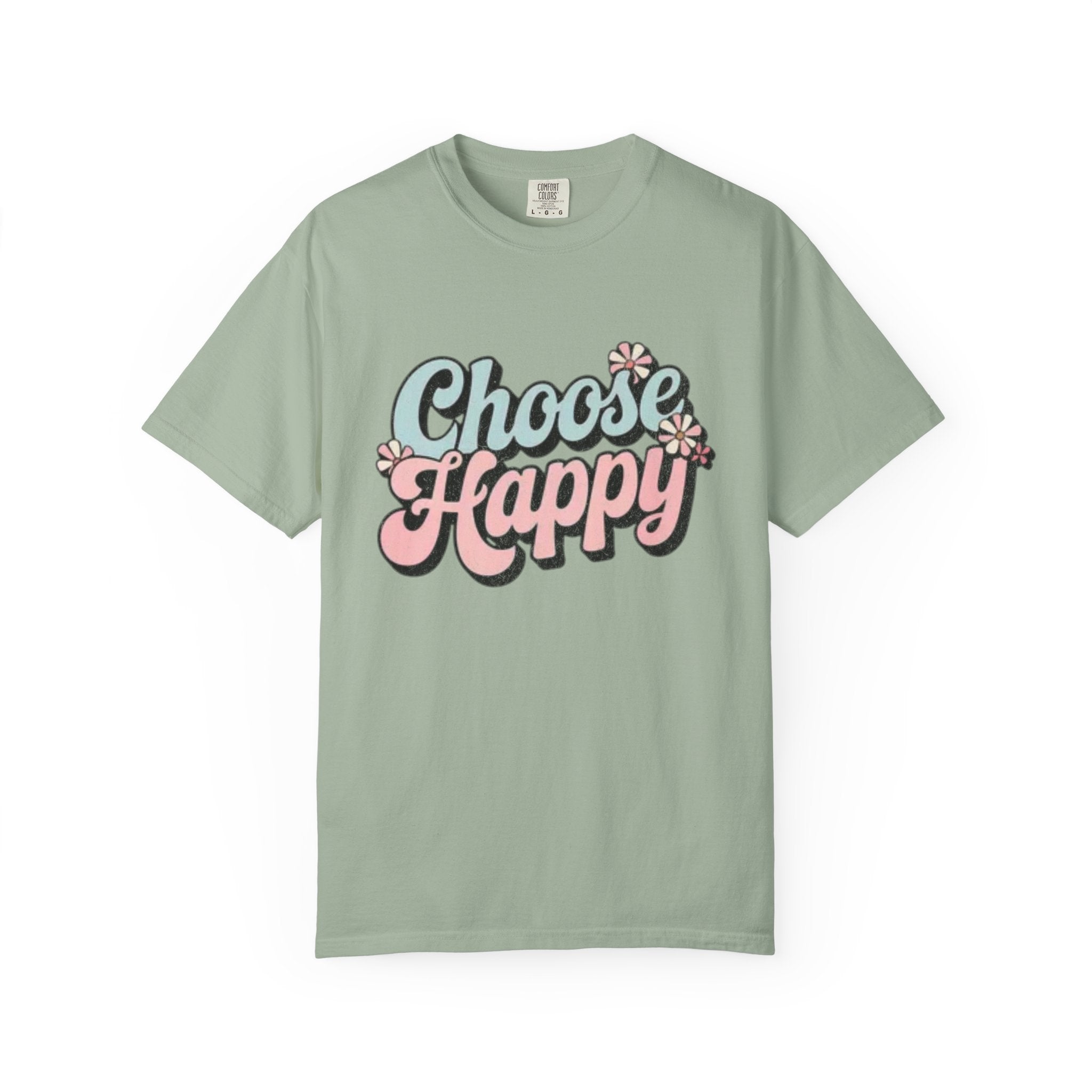 Choose Happy retro script shirt | Textured Positive message tee, pastel floral design