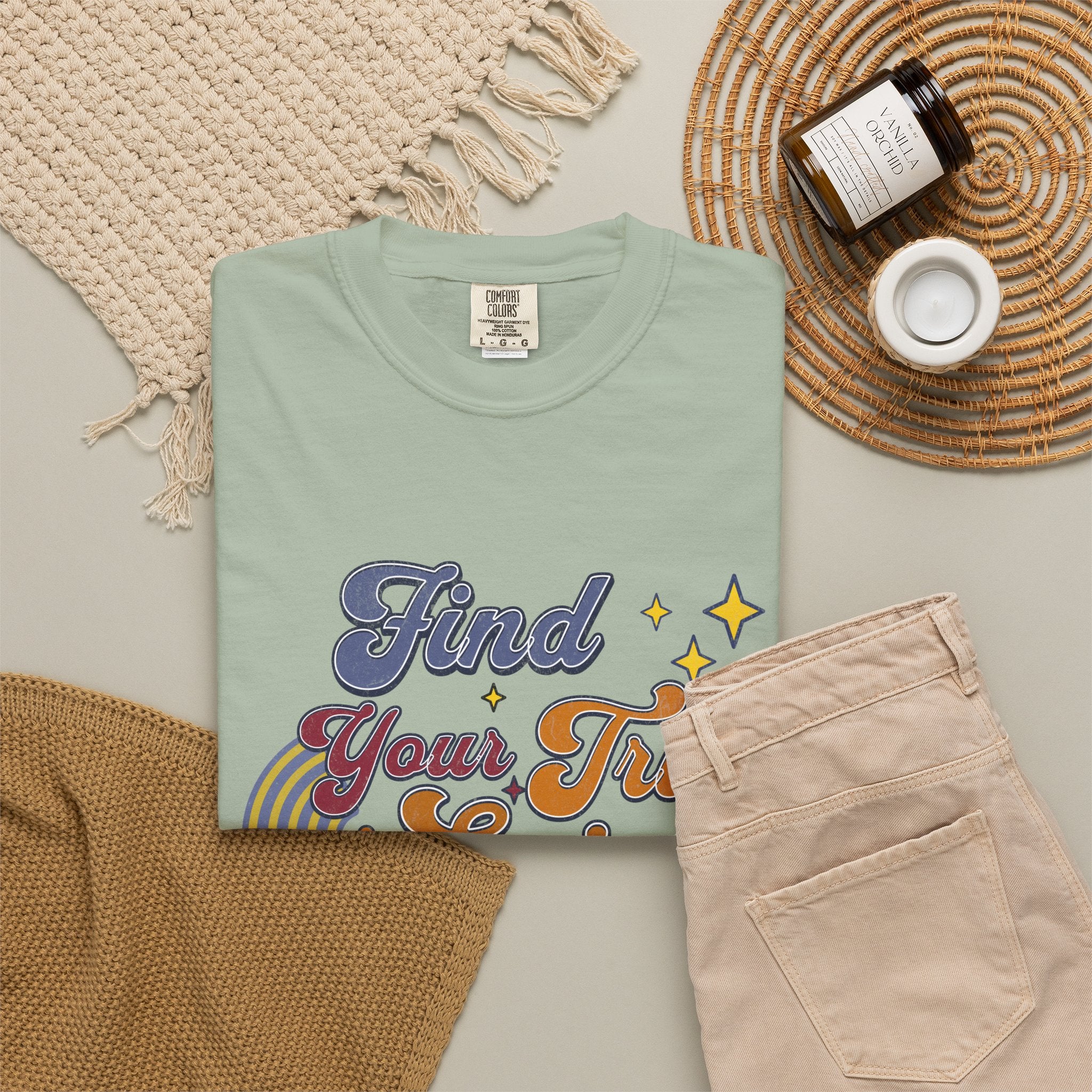 Textured Find Your True Spirit T-Shirt — Retro Rainbow Typography Tee