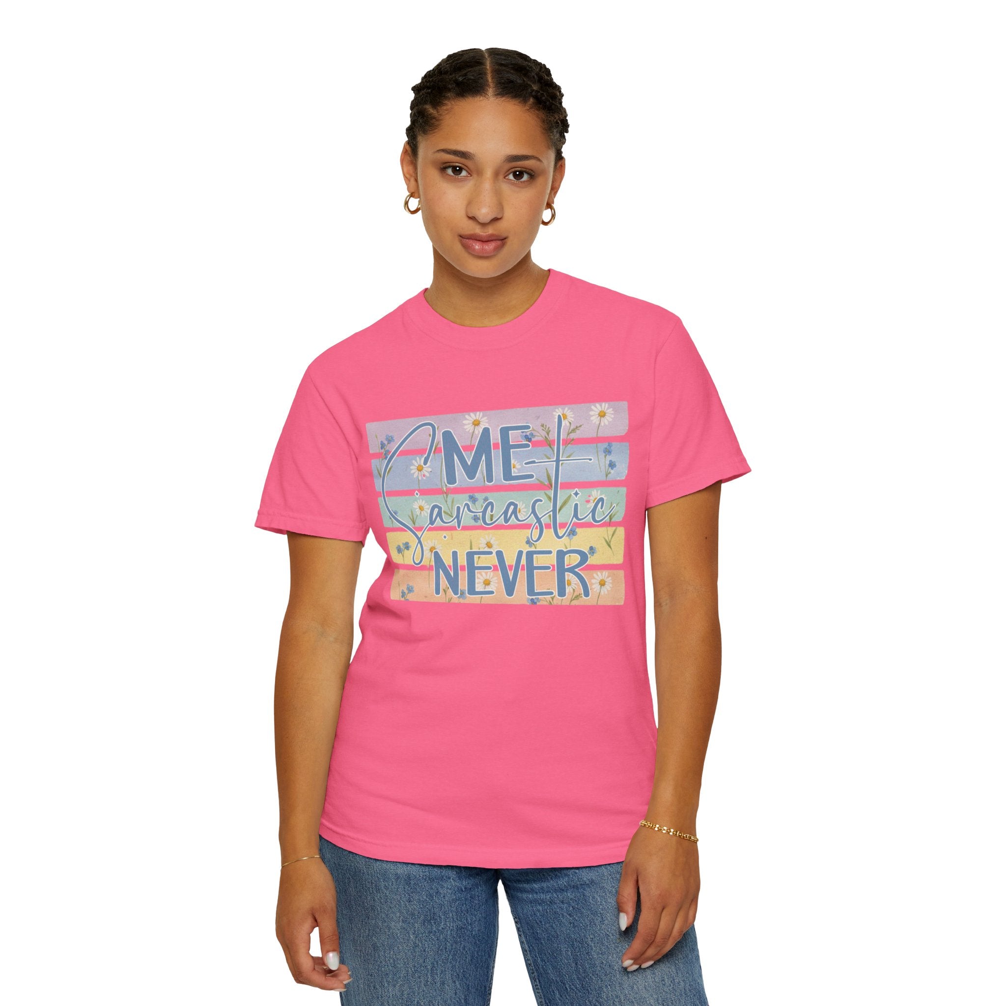 Textured Me? Sarcastic Never T-Shirt — Pastel Striped Funny Tee
