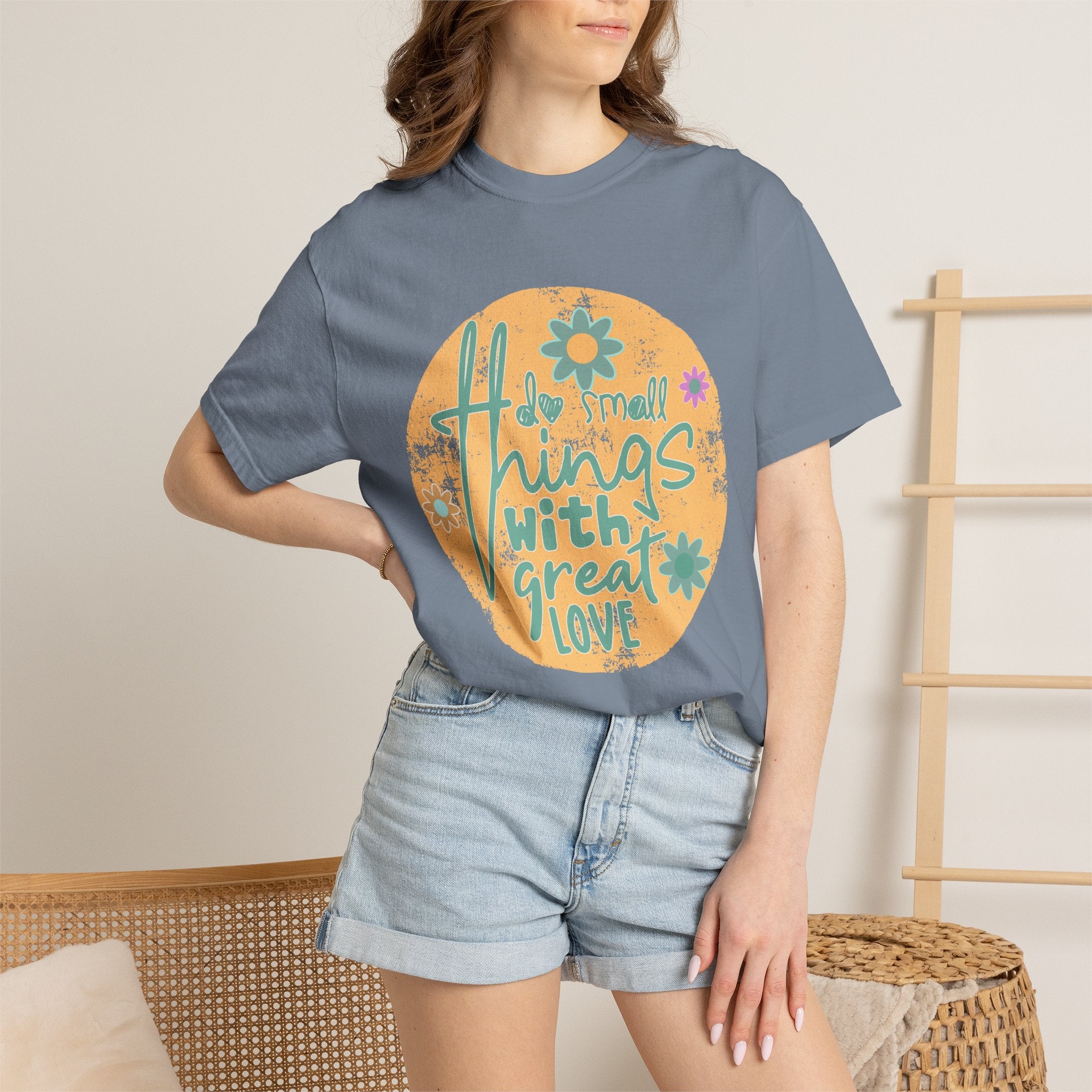 Textured T-Shirt — "Do Small Things With Great Love" Floral Graphic Tee