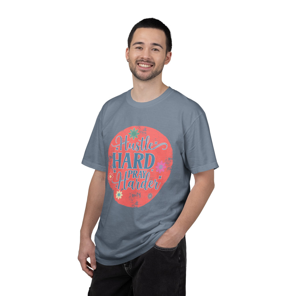 Textured Hustle Hard Pray Harder Tee — Inspirational Floral Graphic T-Shirt
