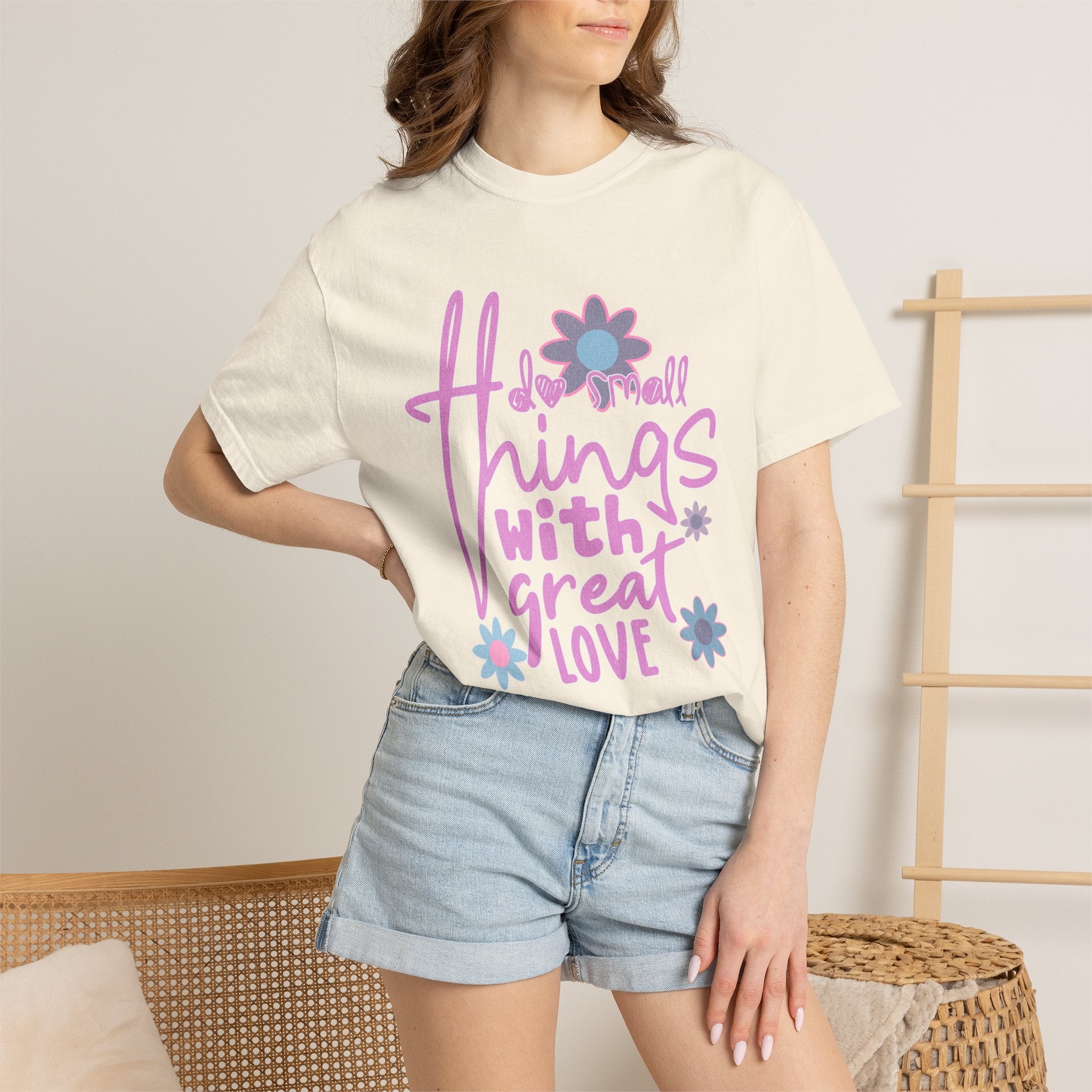 Textured T-Shirt — Do Small Things With Great Love Floral Script