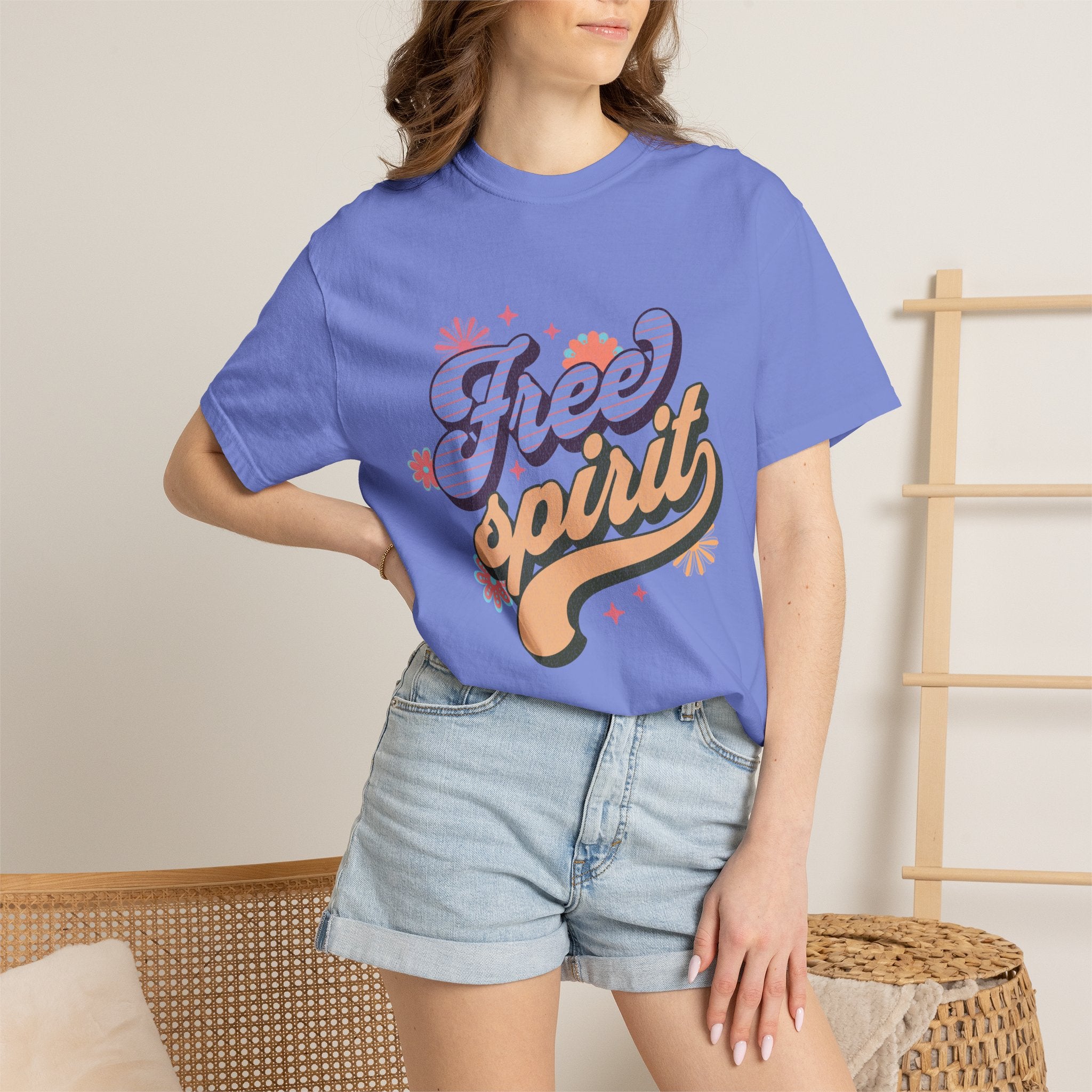 Textured Free Spirit T-Shirt — Retro Hand-Lettered Graphic Tee