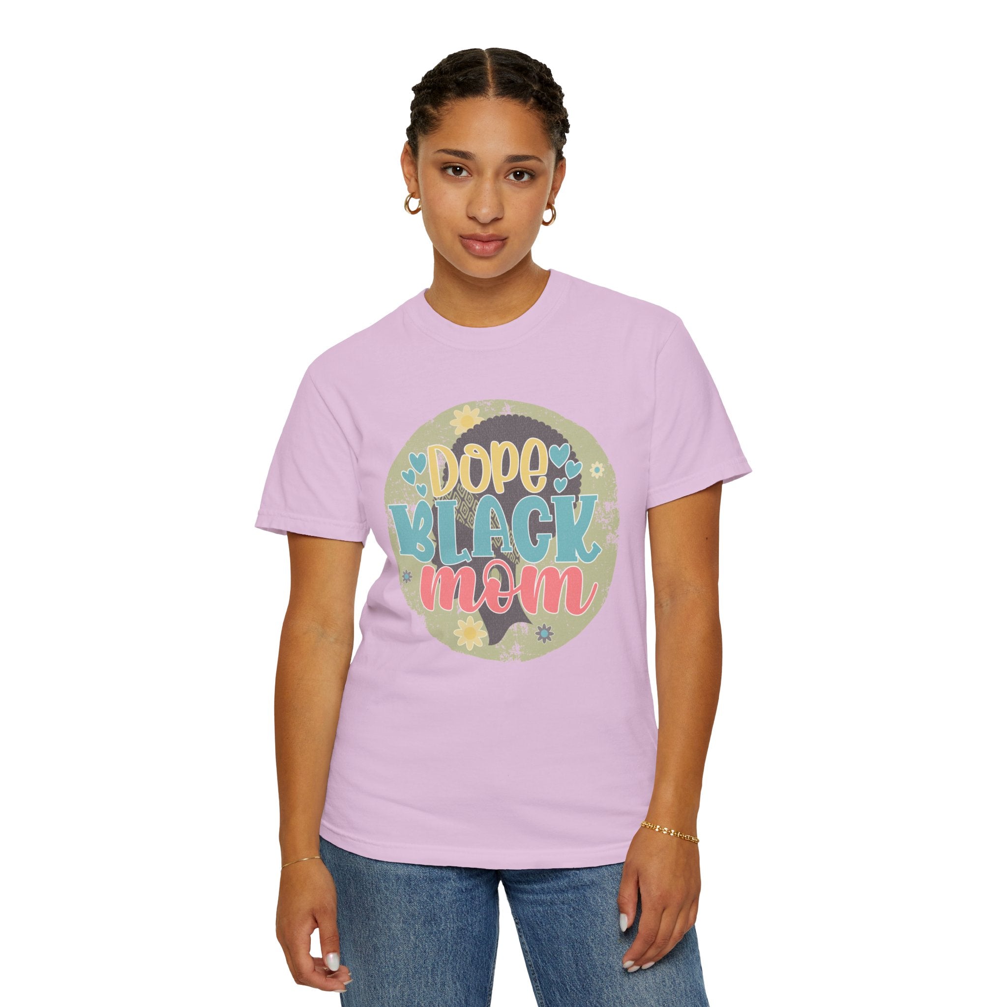 Dope Black Mom Textured T-Shirt — Floral Retro Graphic Tee for Moms
