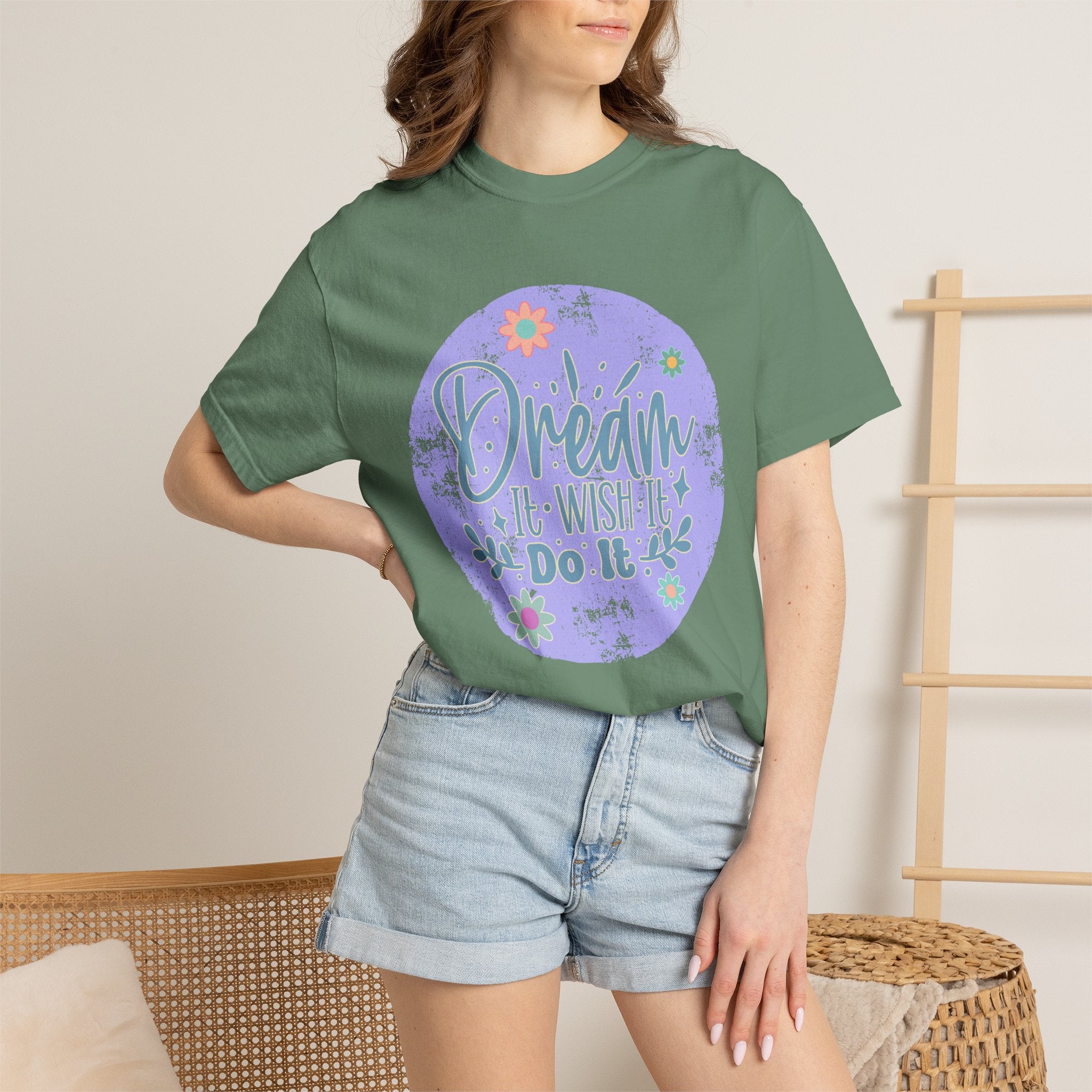 Dream Wish It Do It Textured T-Shirt — Inspirational Floral Graphic Tee