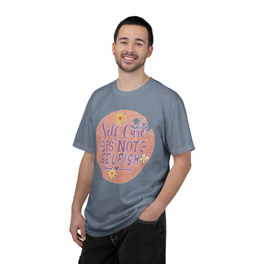 Self Care Is Not Selfish Texture  T-Shirt — Floral Mental Health Awareness Tee