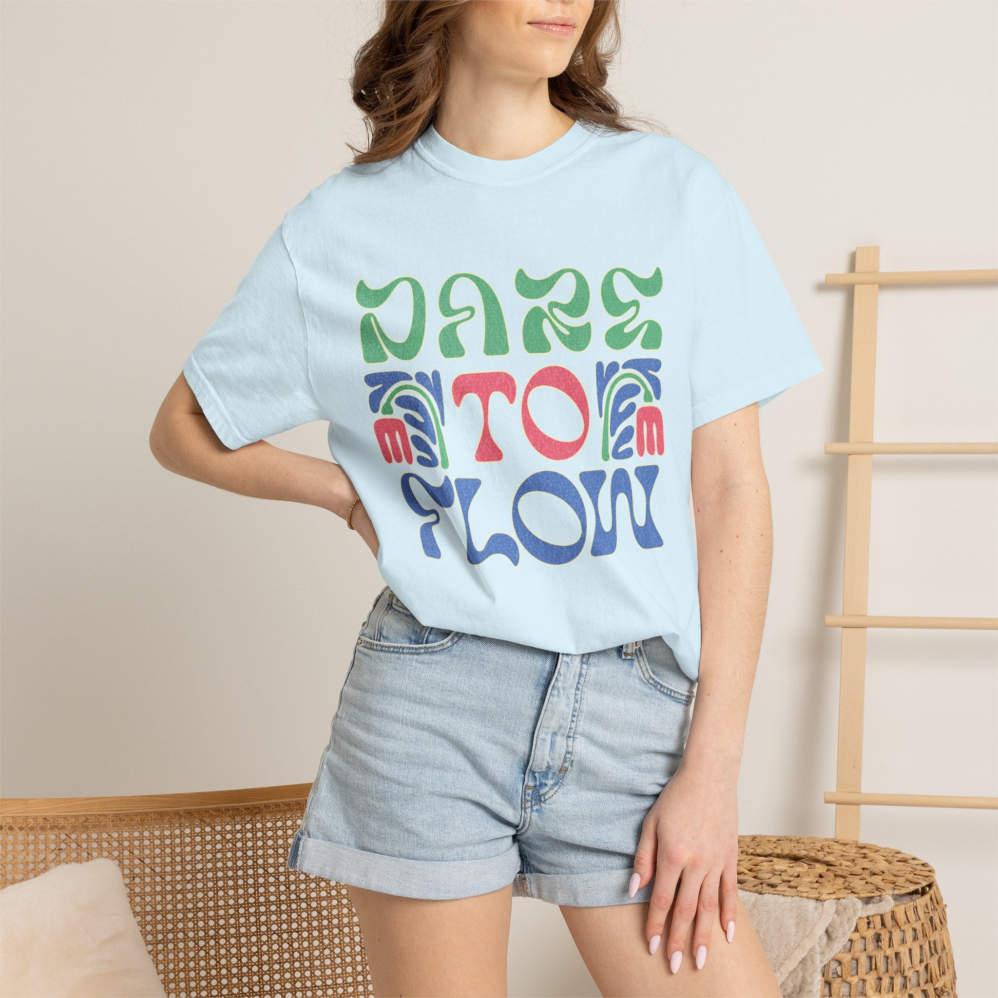 Textured Dare To Flow T-Shirt | Textured Retro Groovy Typography, Colorful Wave Design