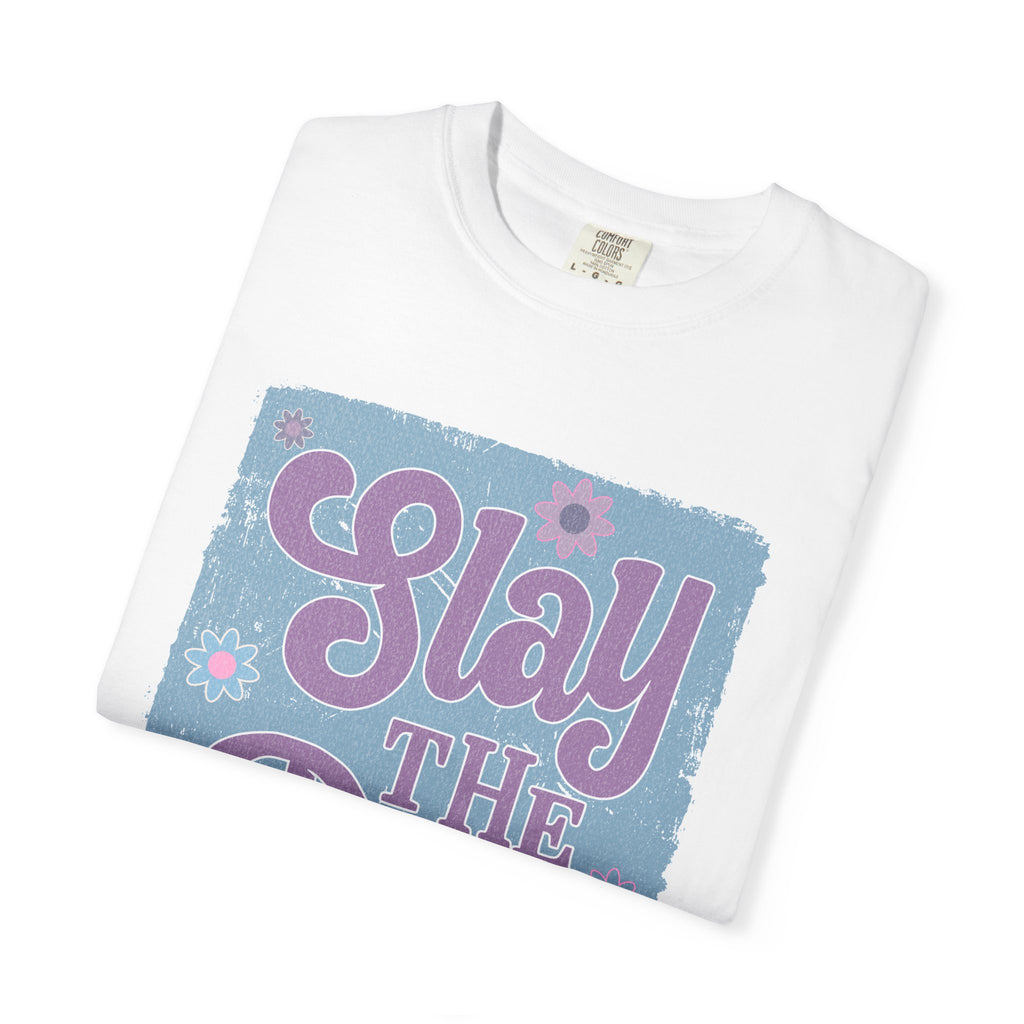 Textured Slay the Day Graphic T-Shirt — Retro Pastel Motivation Tee