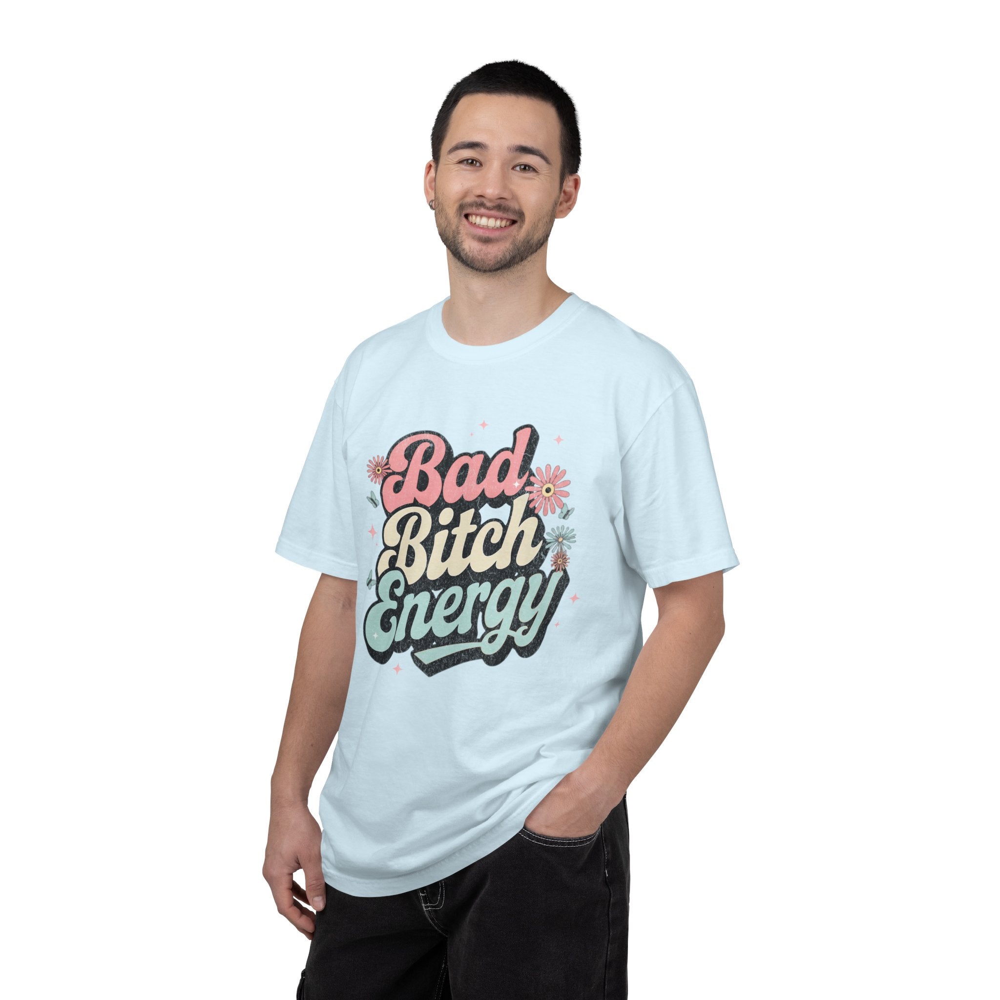 Bad Bitch Energy T-shirt |Textured Retro Script Floral Graphic
