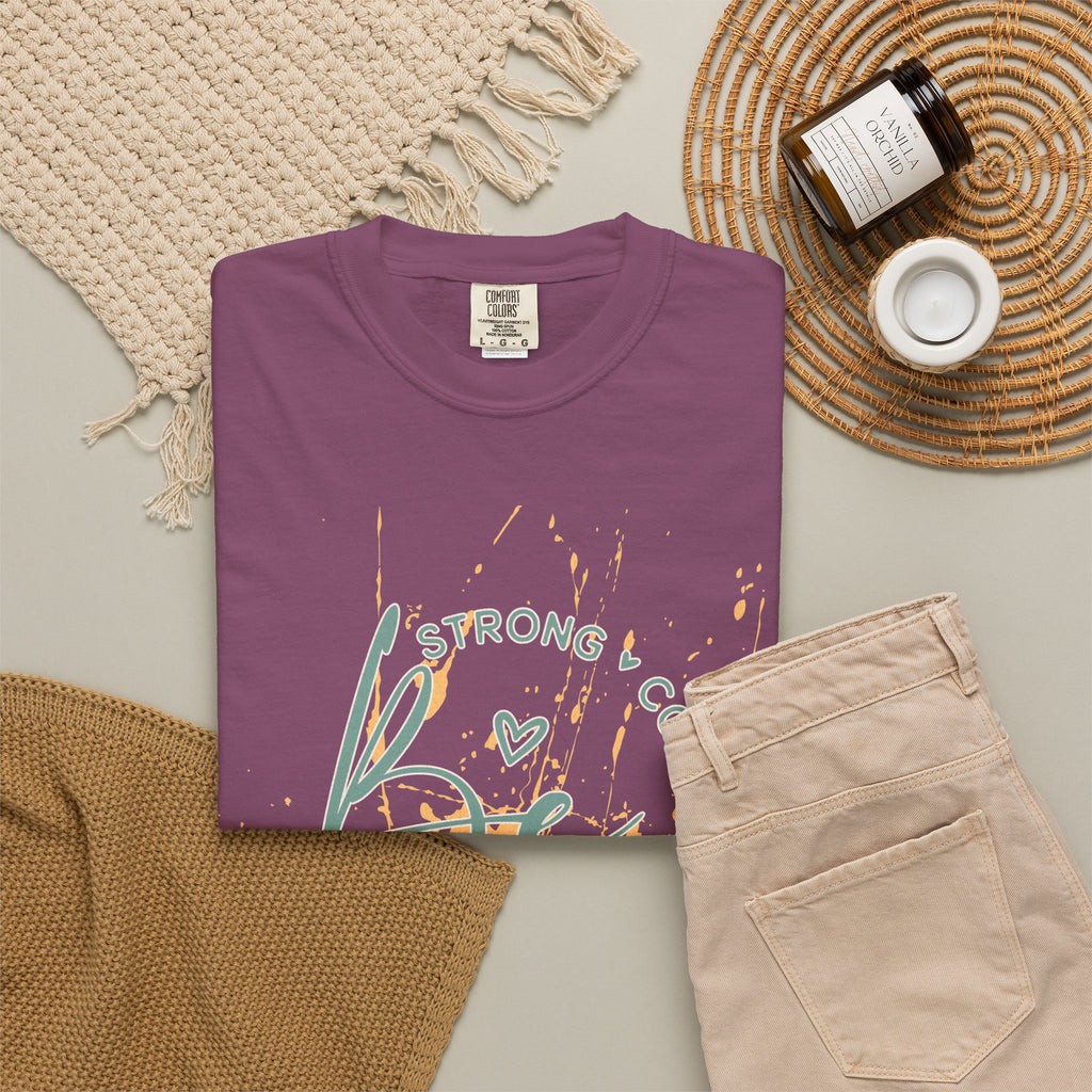 Textured Joy Script T-Shirt — “Be” Positive Graphic Tee: Strong • Confident • Positive
