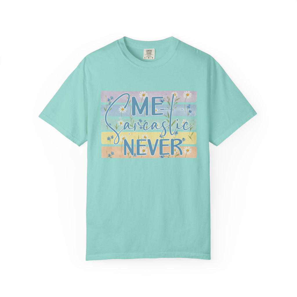 Textured Me Sarcastic Never T‑Shirt — Funny Retro Pastel Striped Tee for Sarcasm Lovers