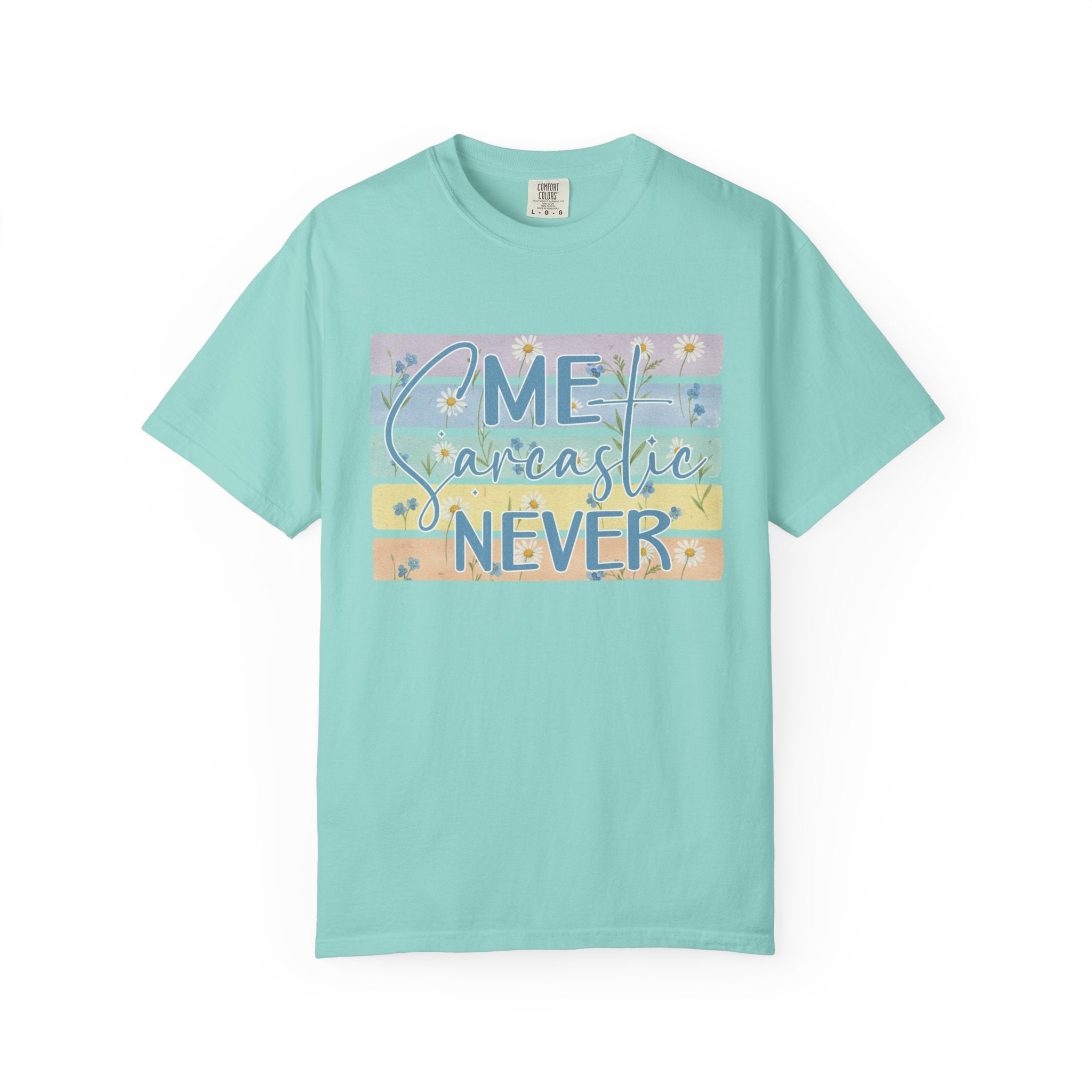 Textured Me Sarcastic Never T‑Shirt — Funny Retro Pastel Striped Tee for Sarcasm Lovers