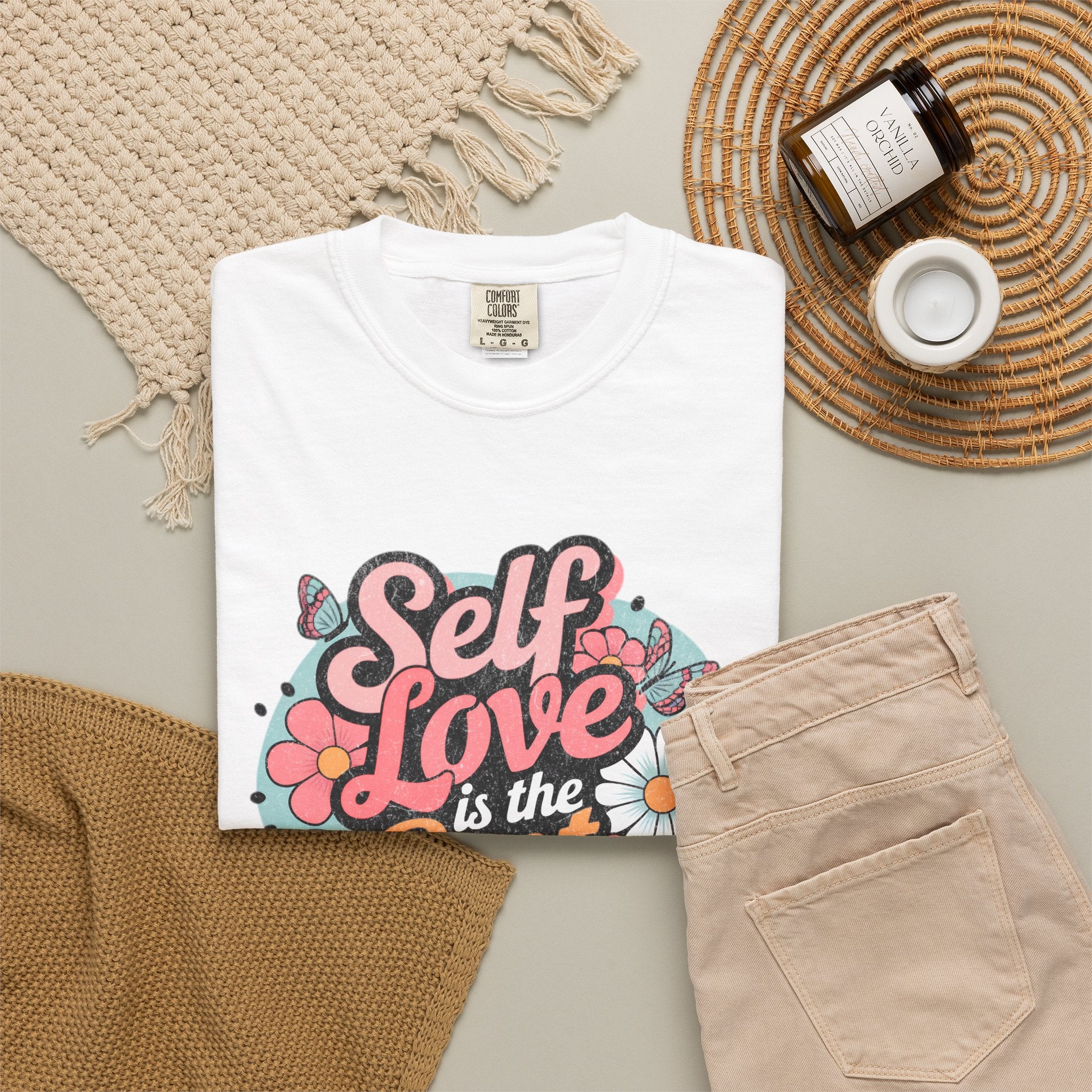 Self Love is the Best Medicine T-Shirt |Textured Floral Script Mental Health Design