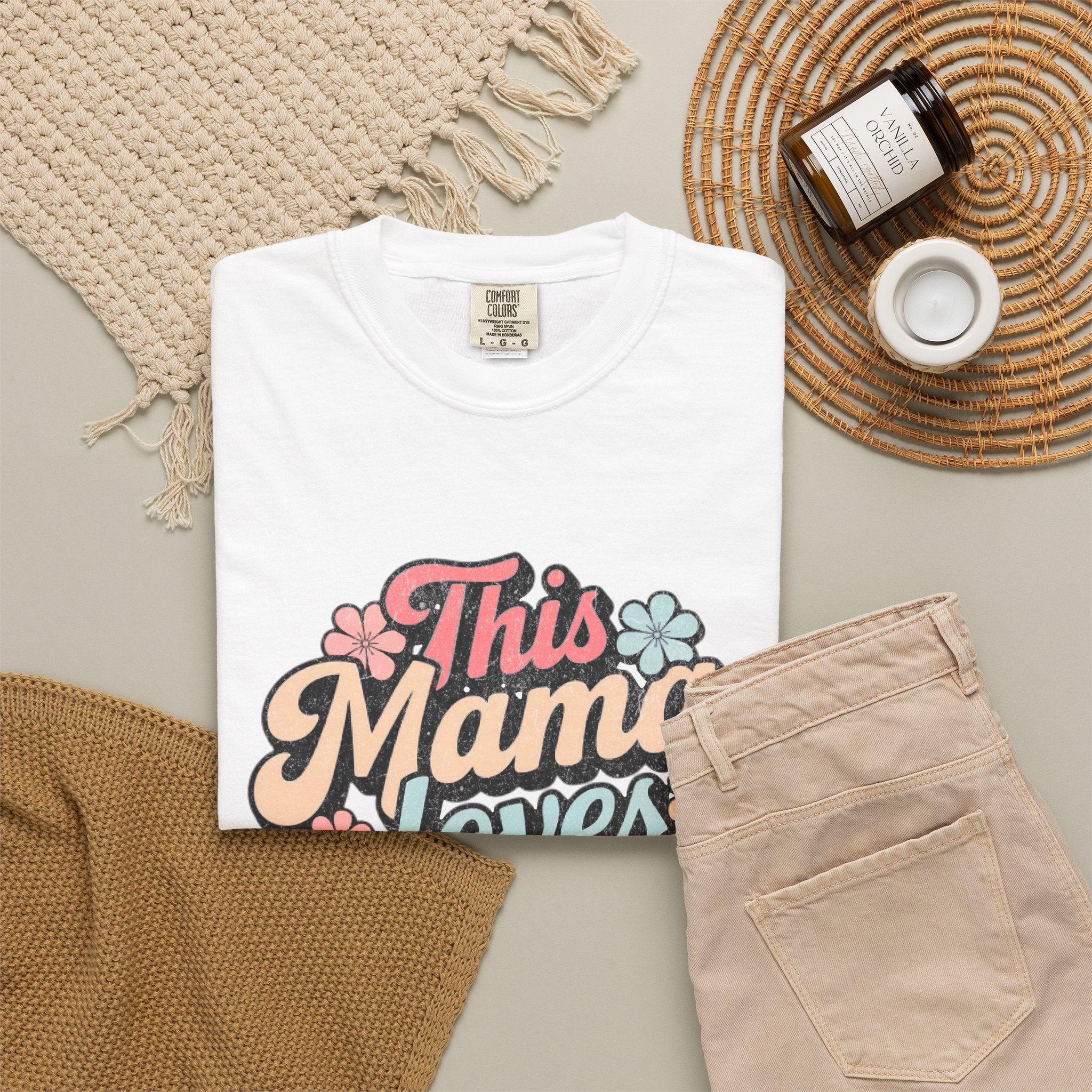 This Mama Loves Herself T-Shirt |Textured Retro Floral Typography