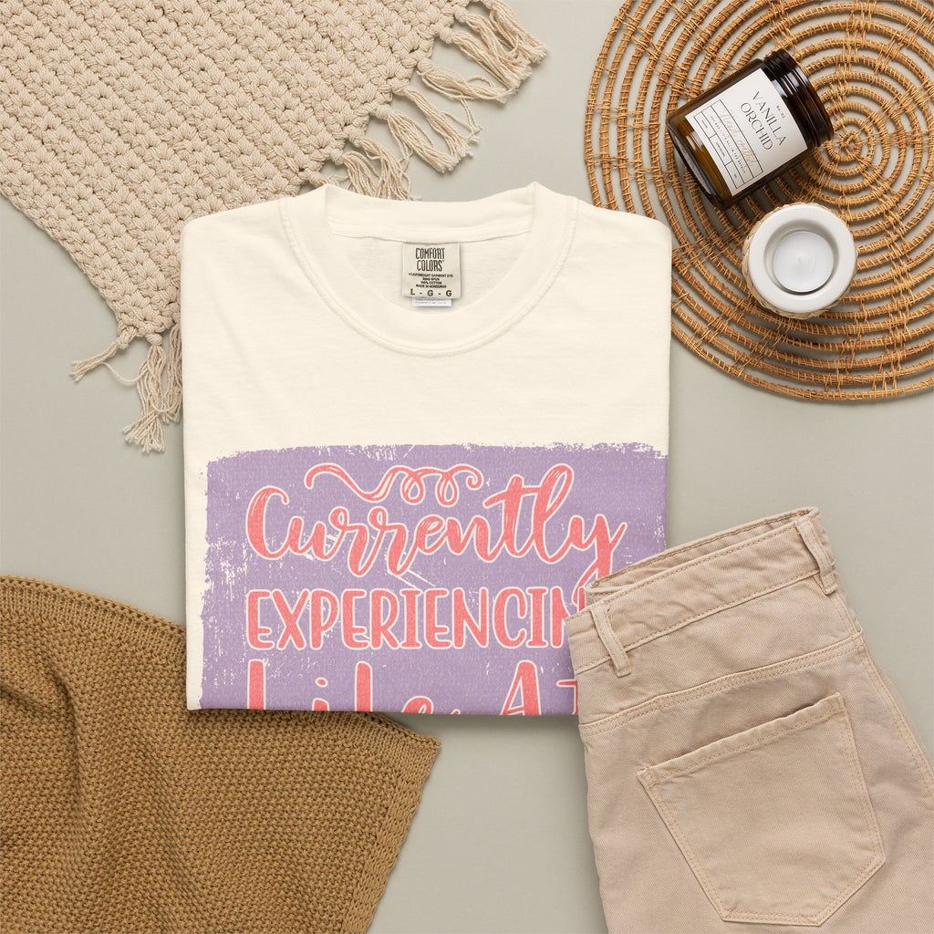 Textured T‑Shirt — “Currently Experiencing Life at 15 WTFs Per Hour” Funny Graphic Tee