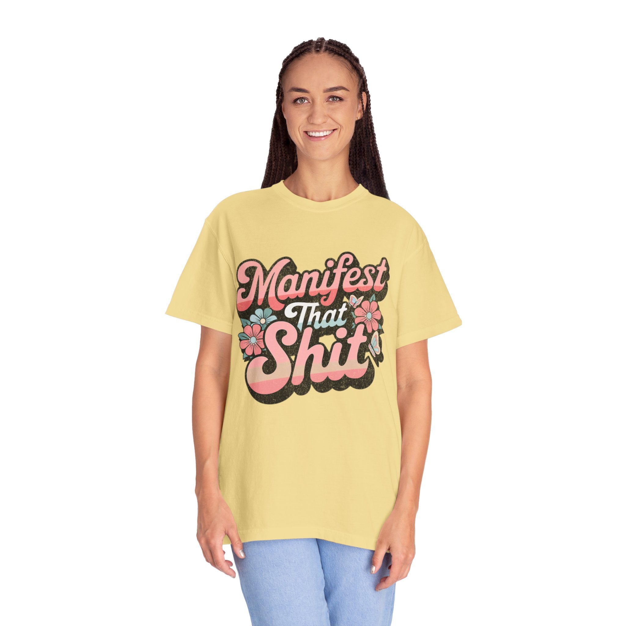 Textured Manifest That Shit T-shirt |Textured Retro Floral Script Tee