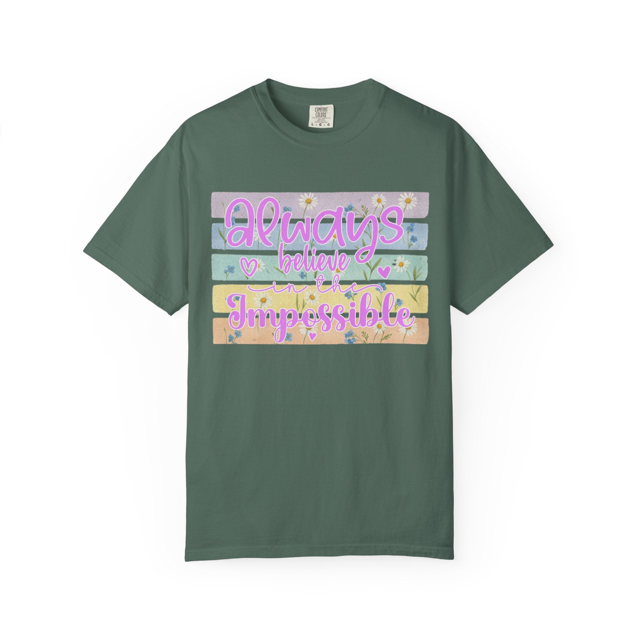 Textured Always Believe Impossible T-Shirt — Pastel Inspirational Graphic Tee