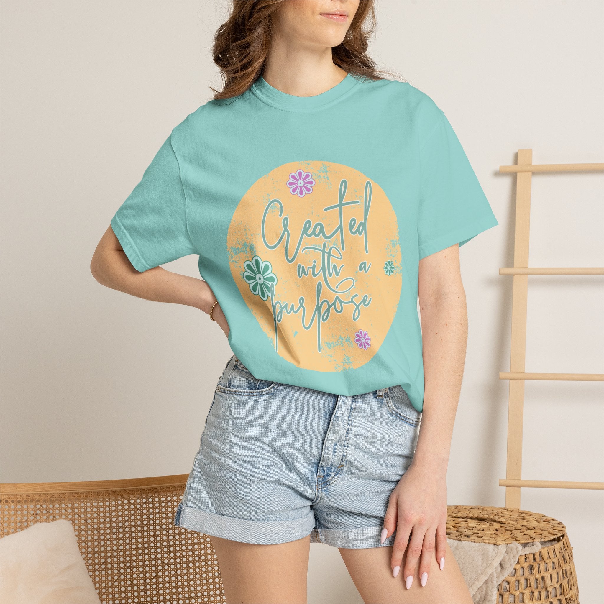 Created with a Purpose T-shirt |Textured Floral Handlettering Circle Design
