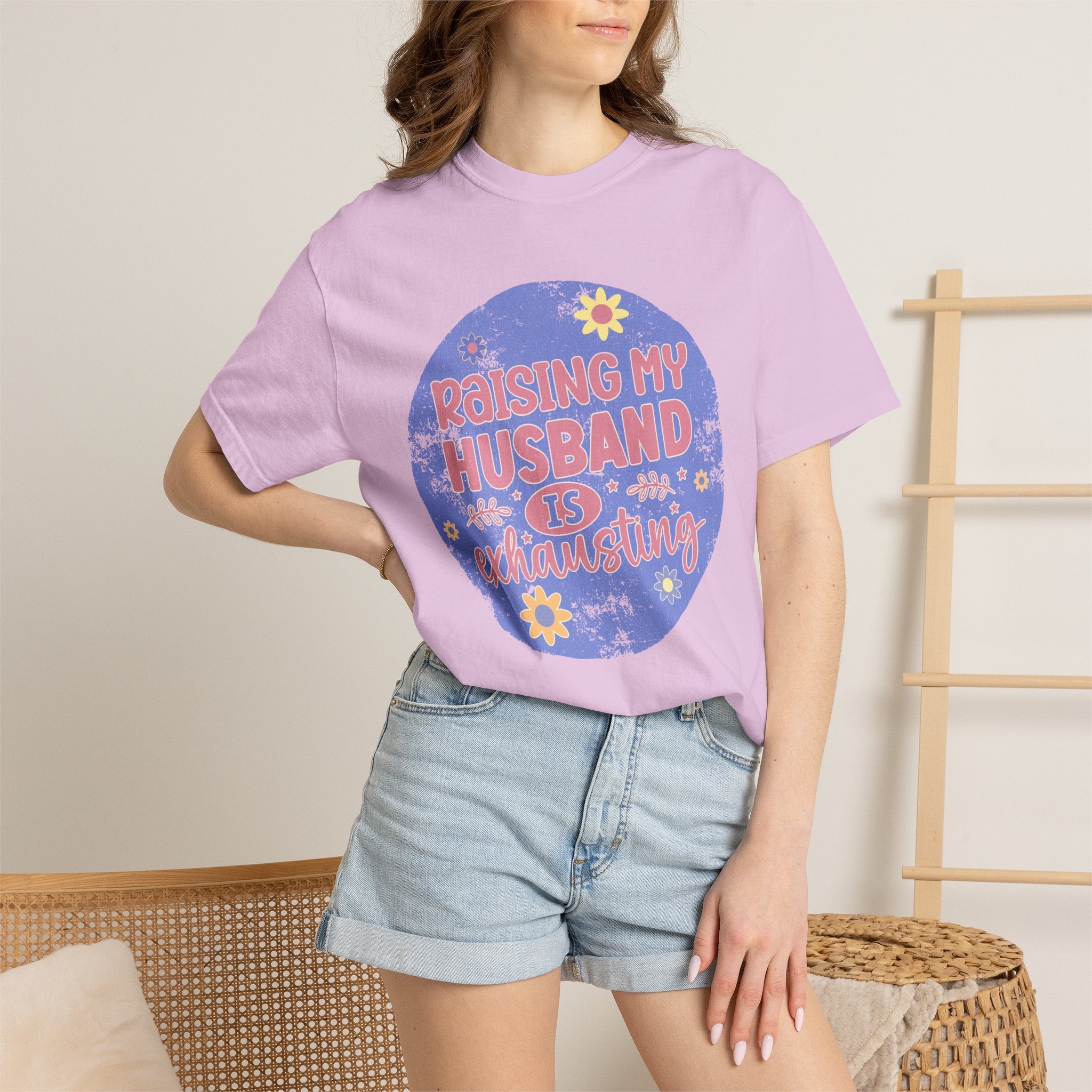 Raising My Husband Is Exhausting Textured Tee — Funny Mom Wife Graphic T-Shirt