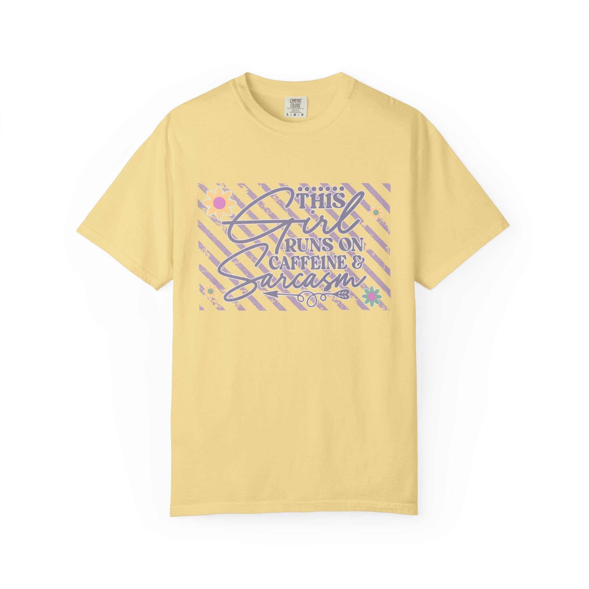 This Girl Runs On Caffeine & Sarcasm  — Textured Women's Graphic T-Shirt