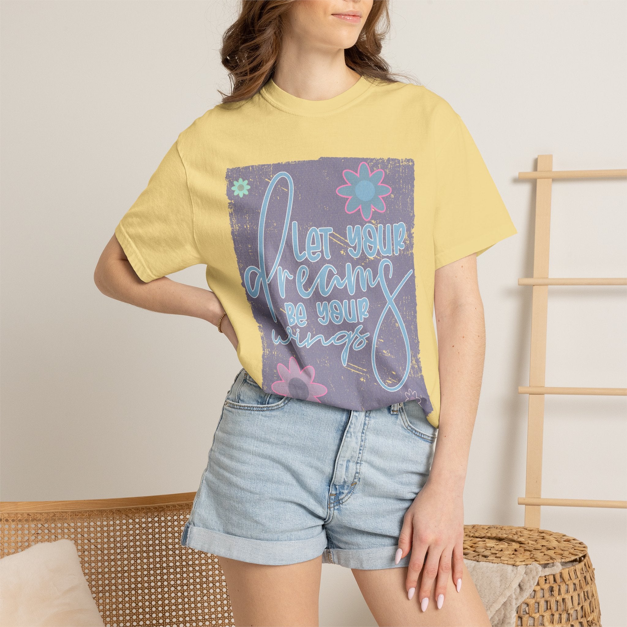Textured Dream Big Floral T-Shirt — "Live Your Dreams" Inspirational Graphic Tee