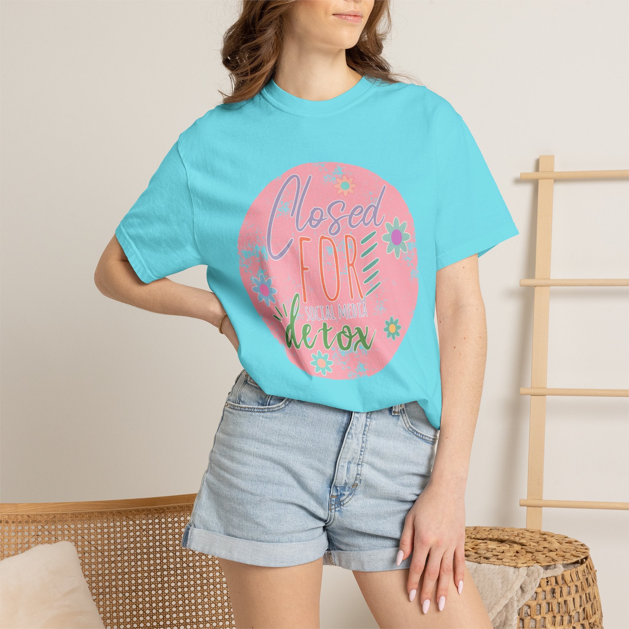 Closed For Detox Textured T‑Shirt — Cute Floral Wellness Tee