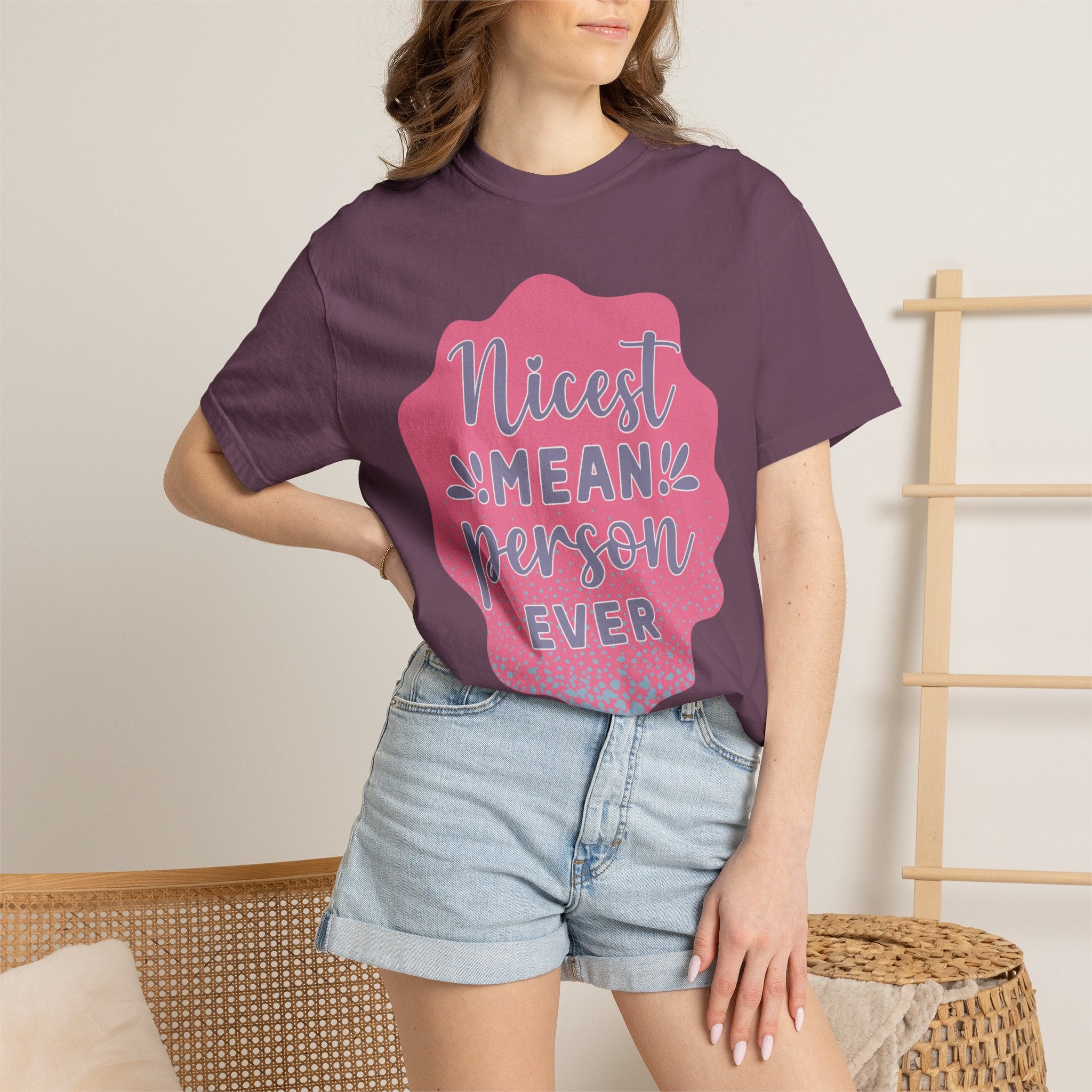 Nicest Mean Person Ever Textured T-Shirt — Funny Sarcastic Graphic Tee