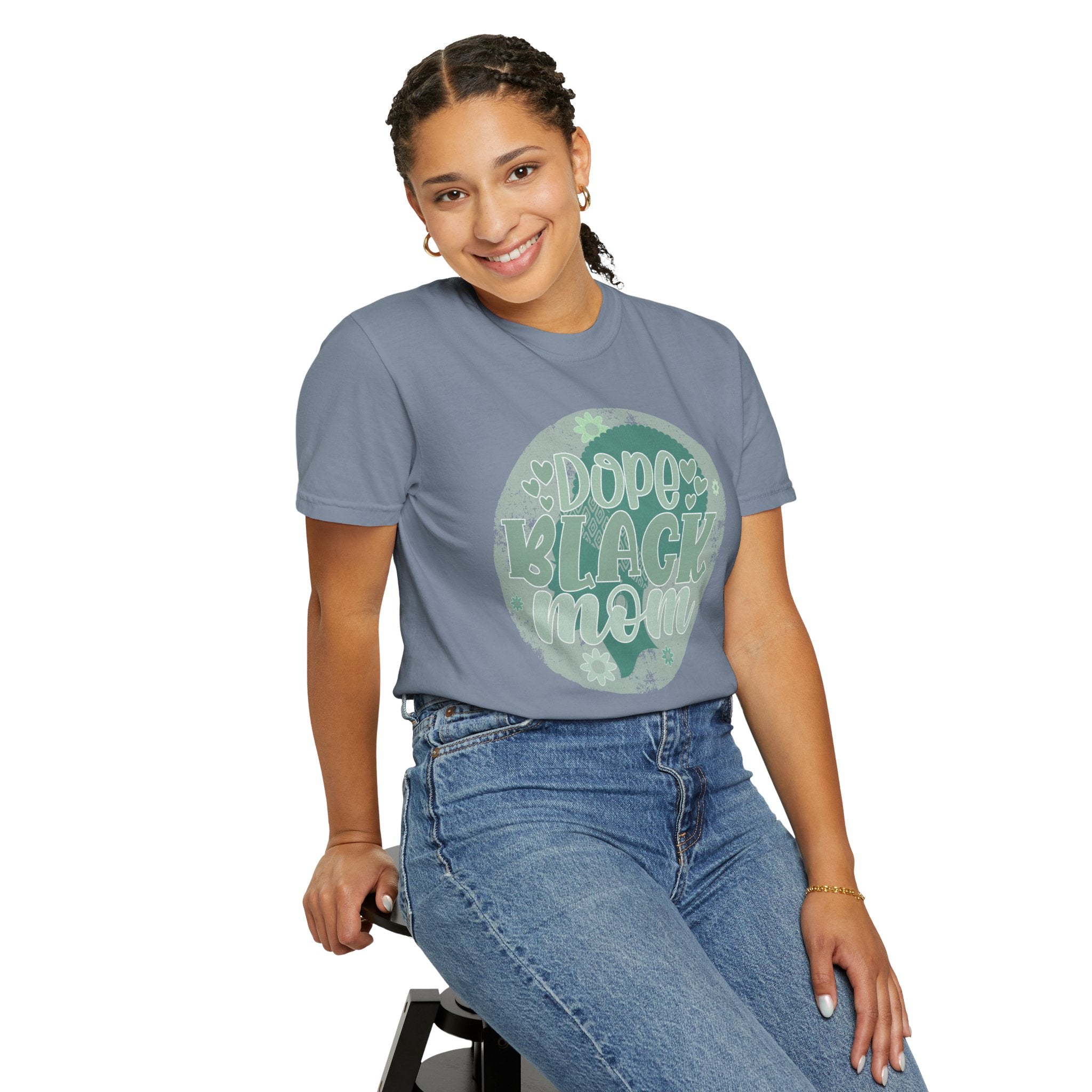 Dope Black Mom Textured T-Shirt — Retro Floral 'Dope Black Mom' Graphic Tee