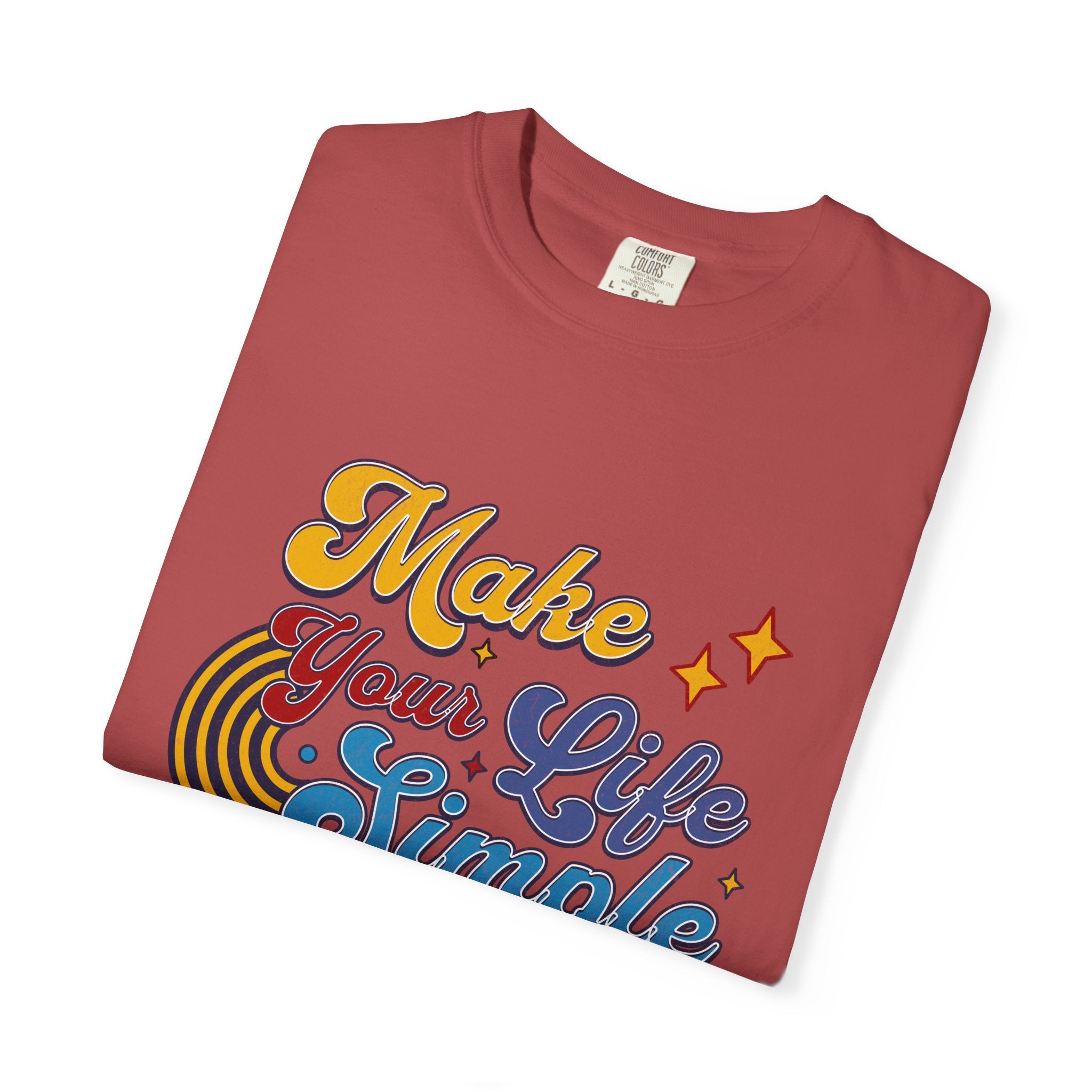 Make Your Life Simple T-Shirt |Textured Retro Script, Vintage Rainbow Stars