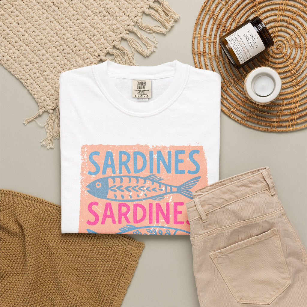 Sardines Textured Graphic T-Shirt — Retro Fish Print Tee