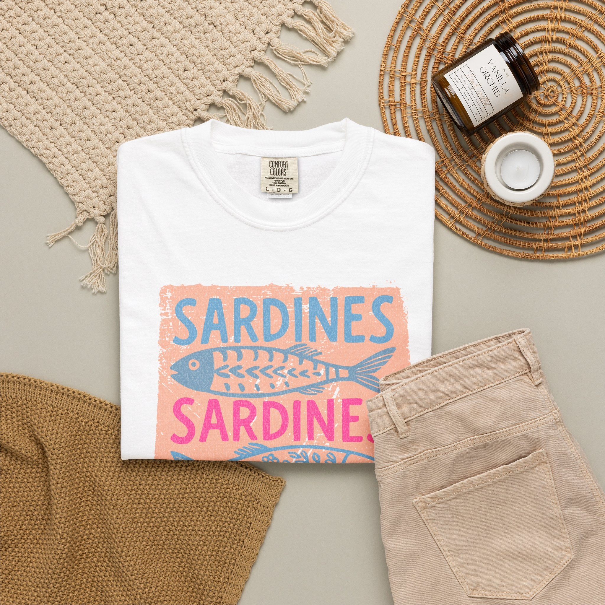 Sardines Textured Graphic T-Shirt — Retro Fish Print Tee