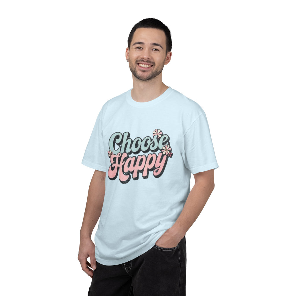 Choose Happy retro script shirt | Textured Positive message tee, pastel floral design