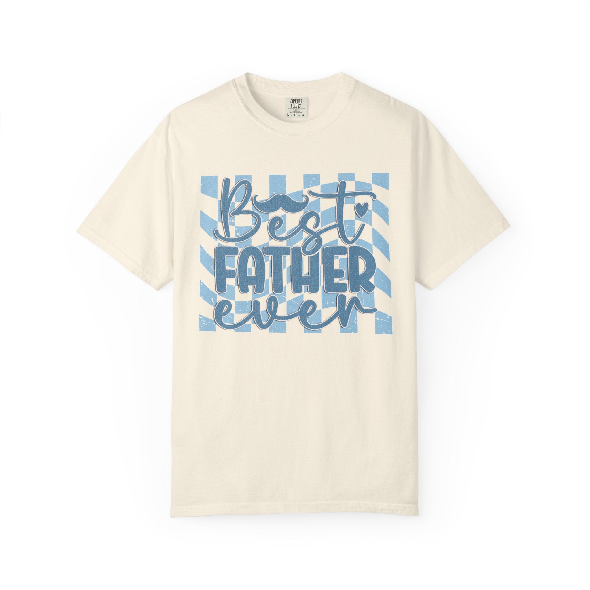 Textured Best Father Ever T-Shirt — Retro Blue Check Fathers Day Tee