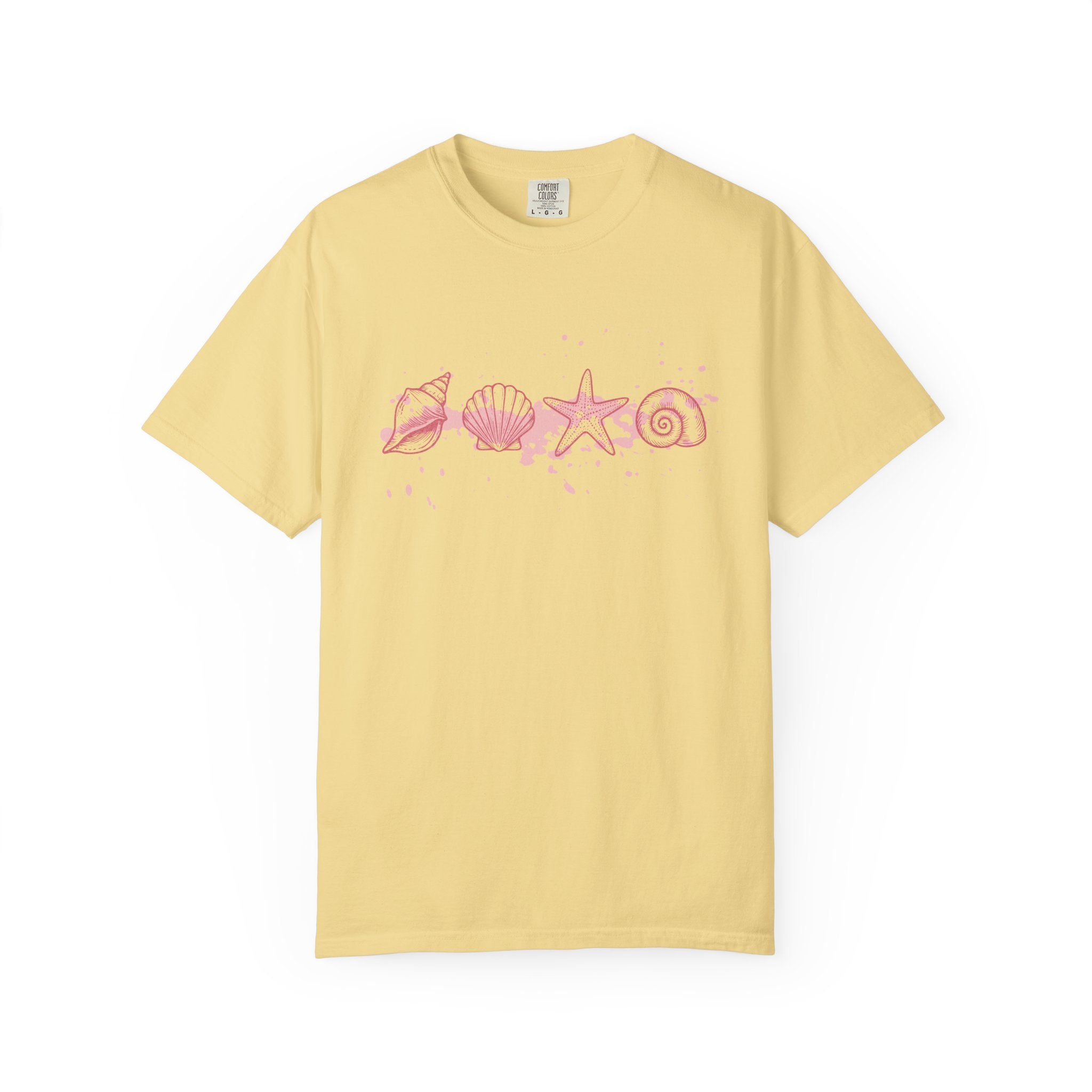 Textured Seashell Line Art T-Shirt — Pink Coastal Shells Graphic Tee