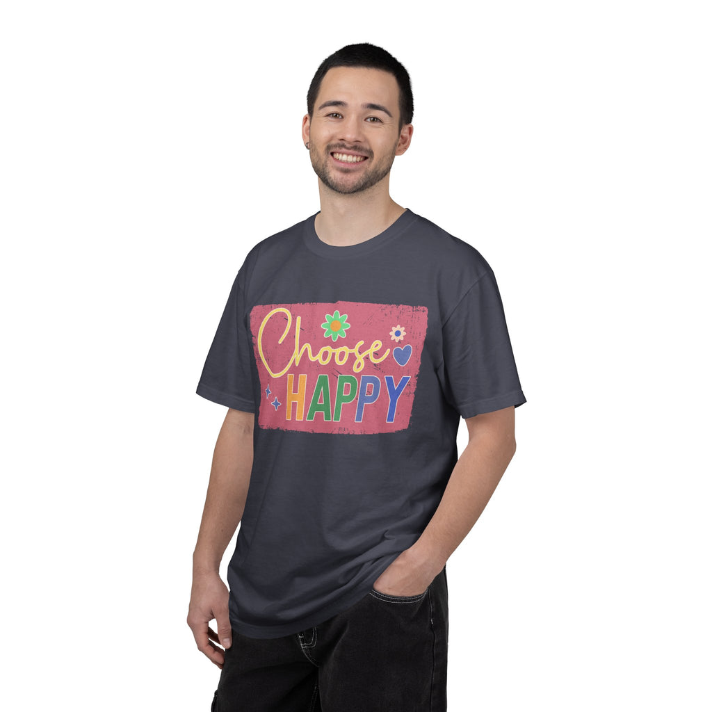 Choose Happy Textured T-Shirt – Retro Floral Positive Vibes Tee