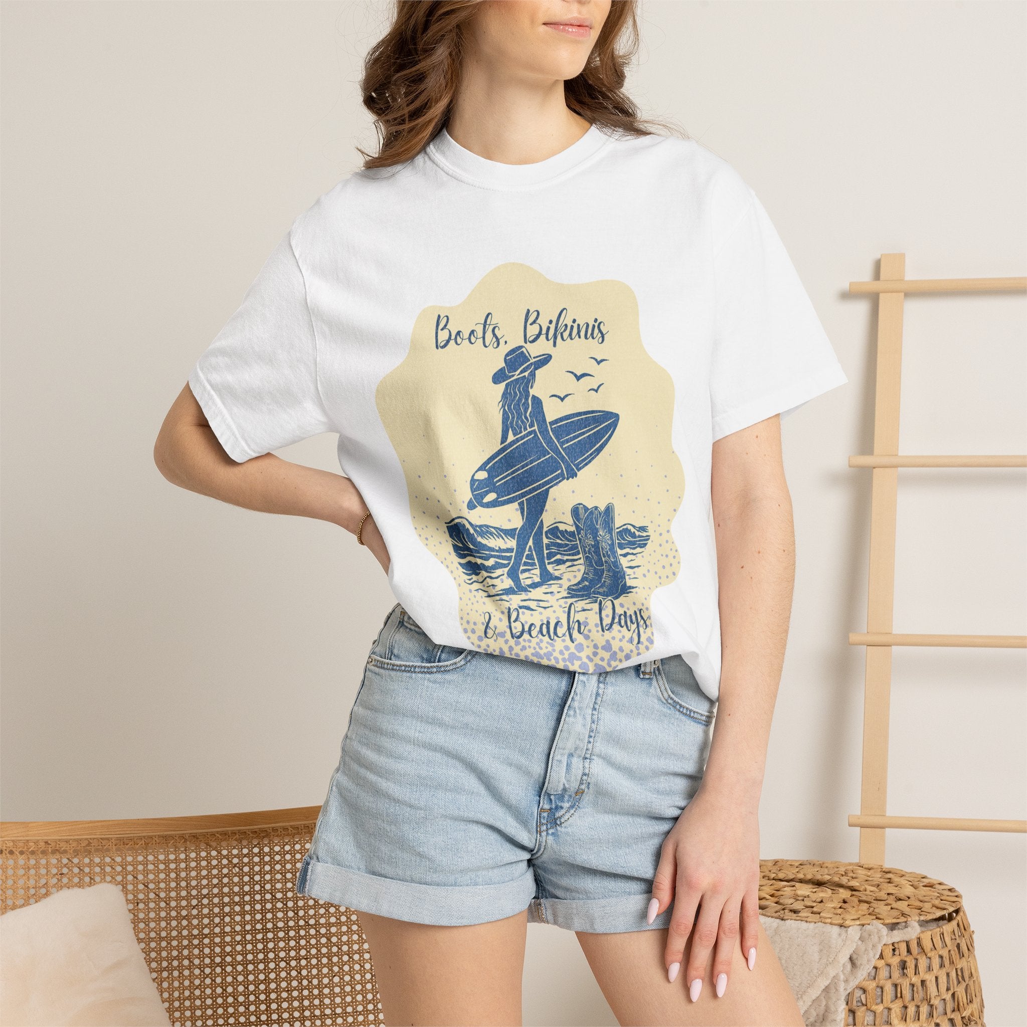Textured Surf Vibes T-Shirt — 'Beach, Bikinis & Beach Days' Vintage Surf Graphic