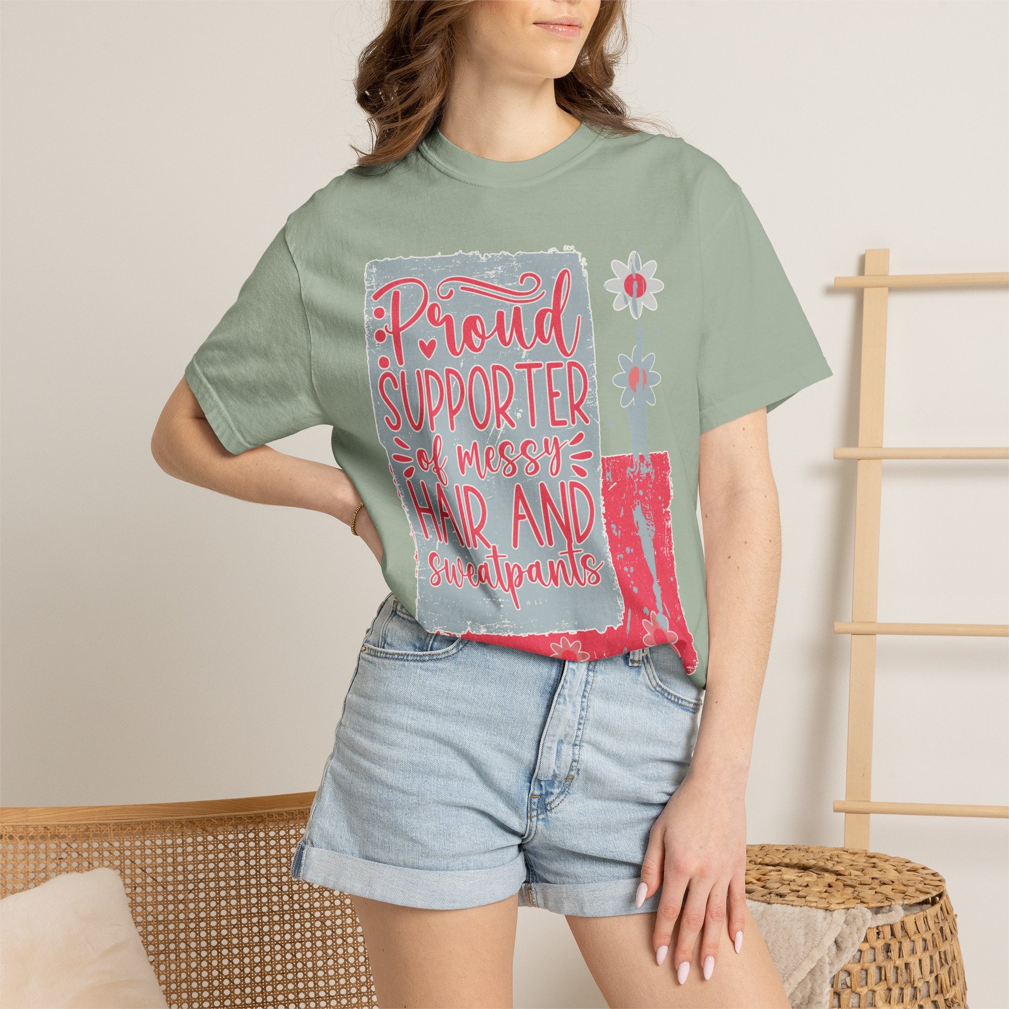 Supporter of Messy Hair & Sweatpants Textured T-Shirt