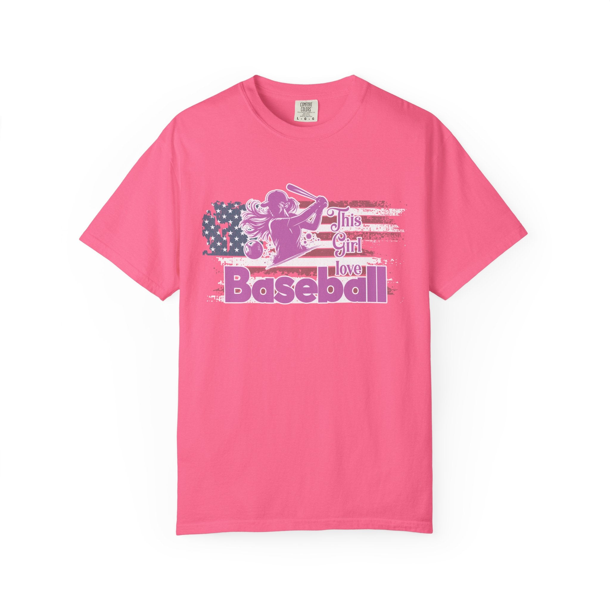 Textured Baseball Tee — "This Girl Loves Baseball" Patriotic Pink Softball T-Shirt