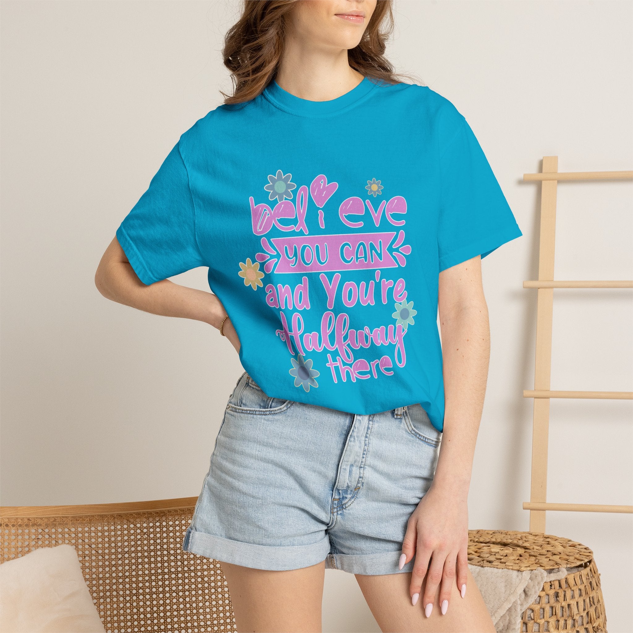 Textured Believe You Can T-Shirt — Inspirational Floral Motivational Tee