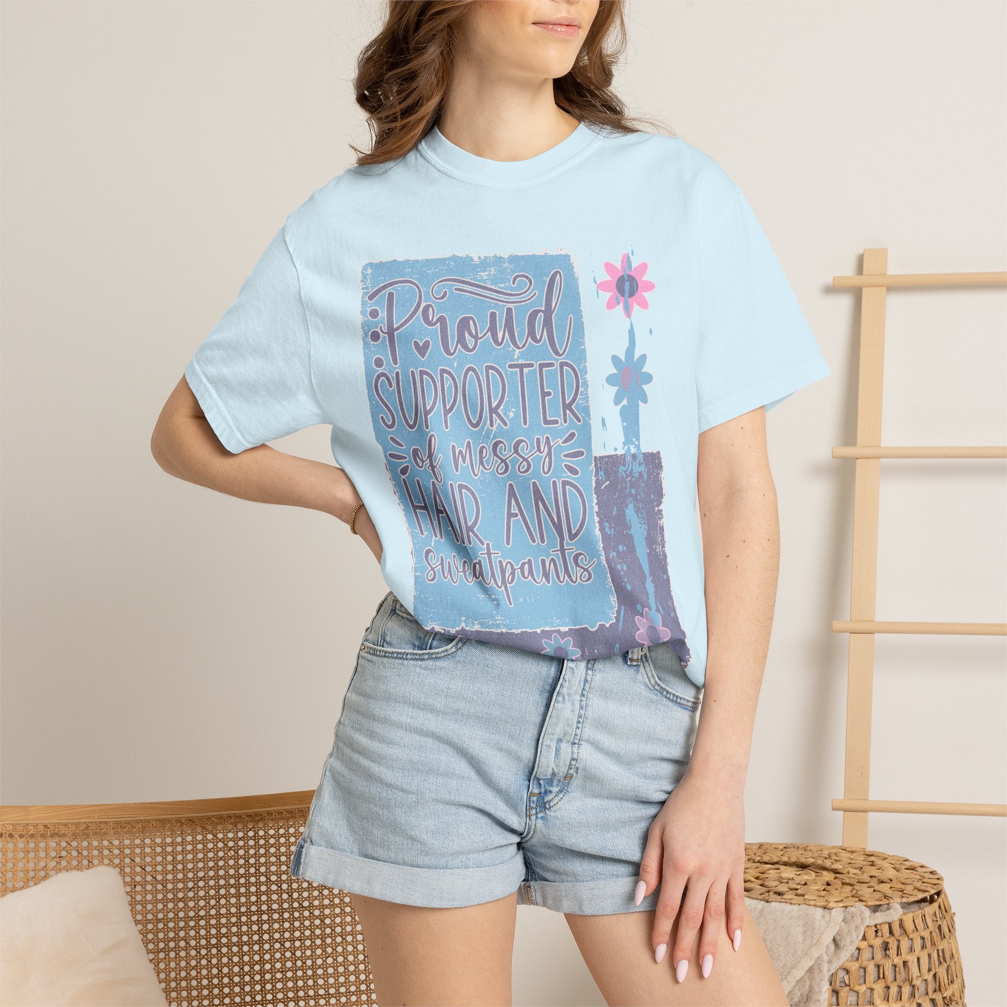 Supporter of Messy Hair & Sweatpants Textured T-Shirt