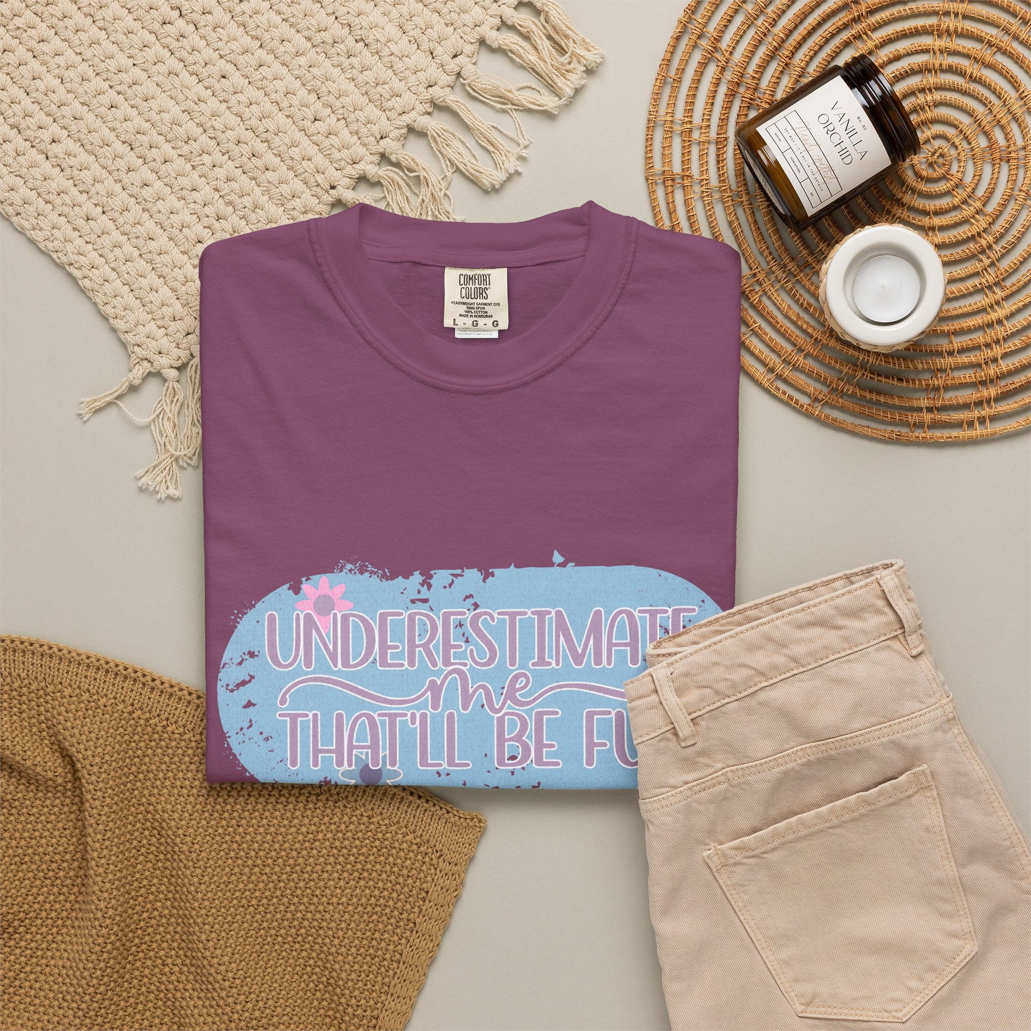 T-Shirt — "Underestimate Me, That’ll Be Fun" Textured Pastel Floral Graphic Tee