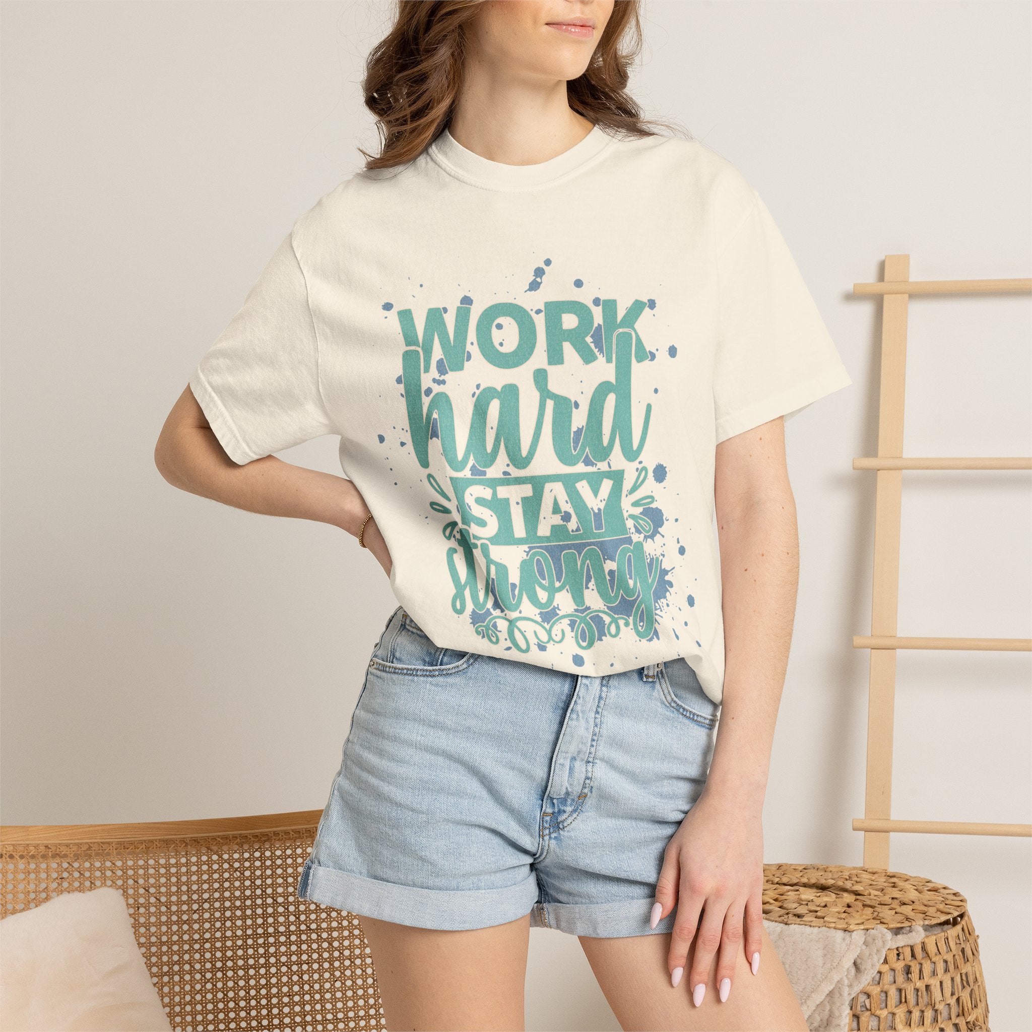Work Hard Stay Strong Textured T-Shirt — Motivational Graphic Tee
