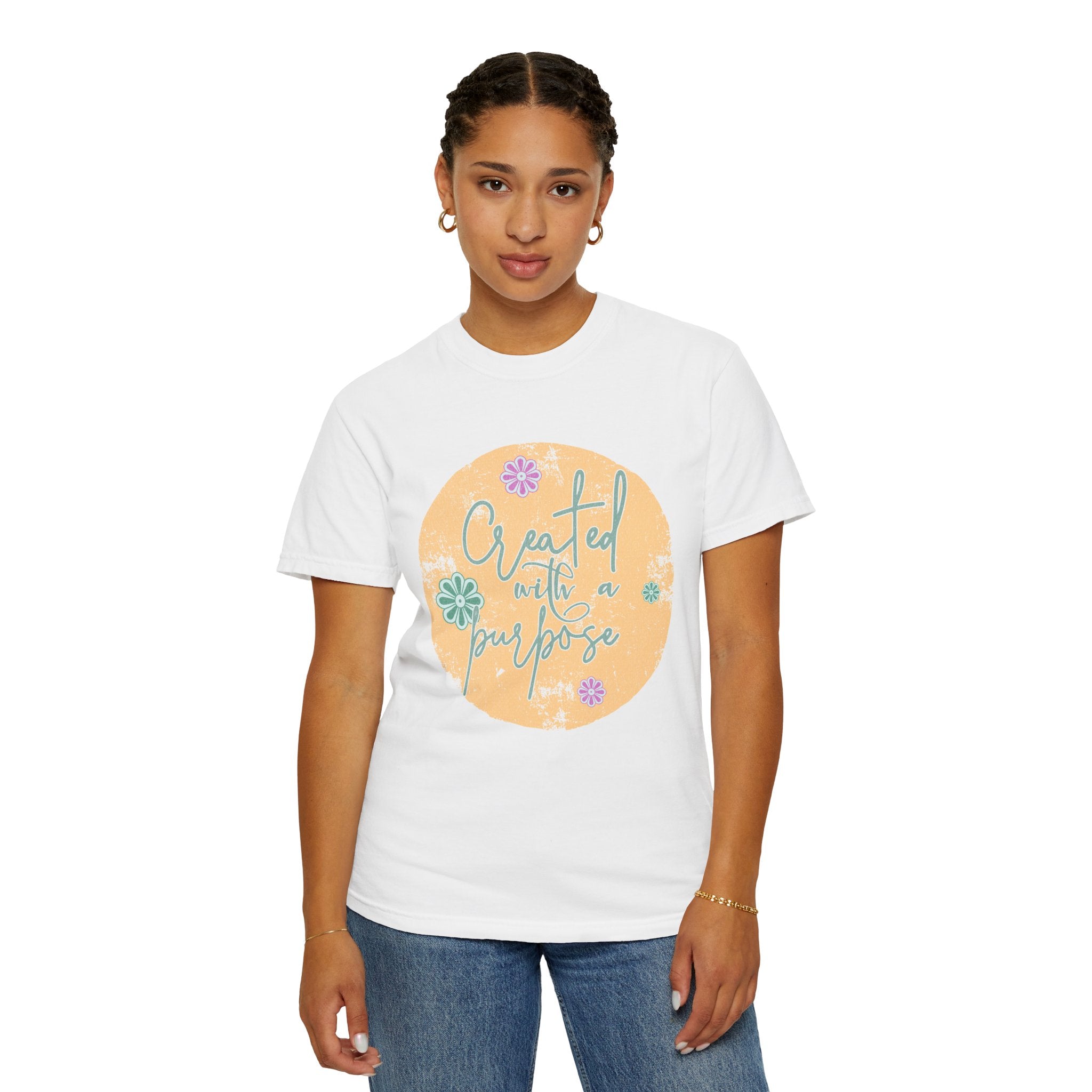 Created with a Purpose T-shirt |Textured Floral Handlettering Circle Design