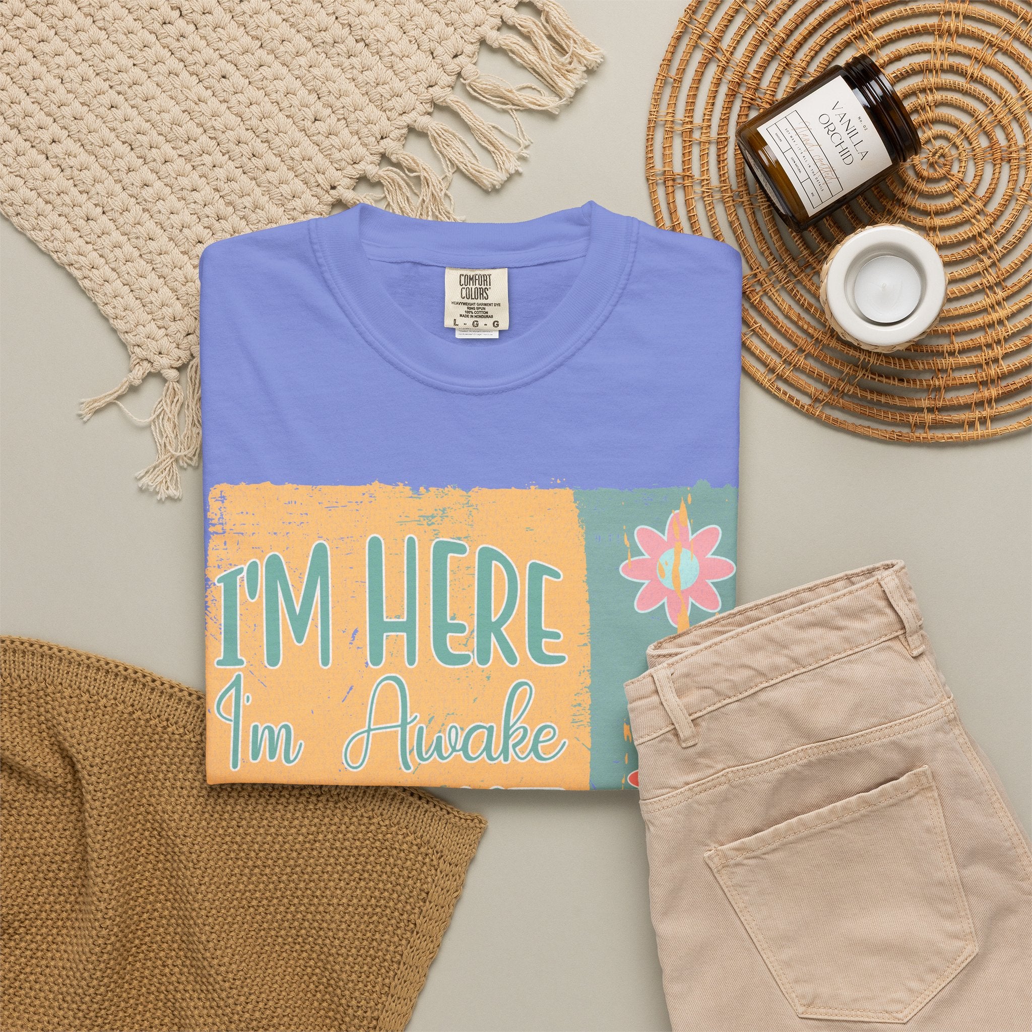 I'm Here, I'm Awake Don’t Push It Textured T-Shirt — Funny Morning Graphic Tee