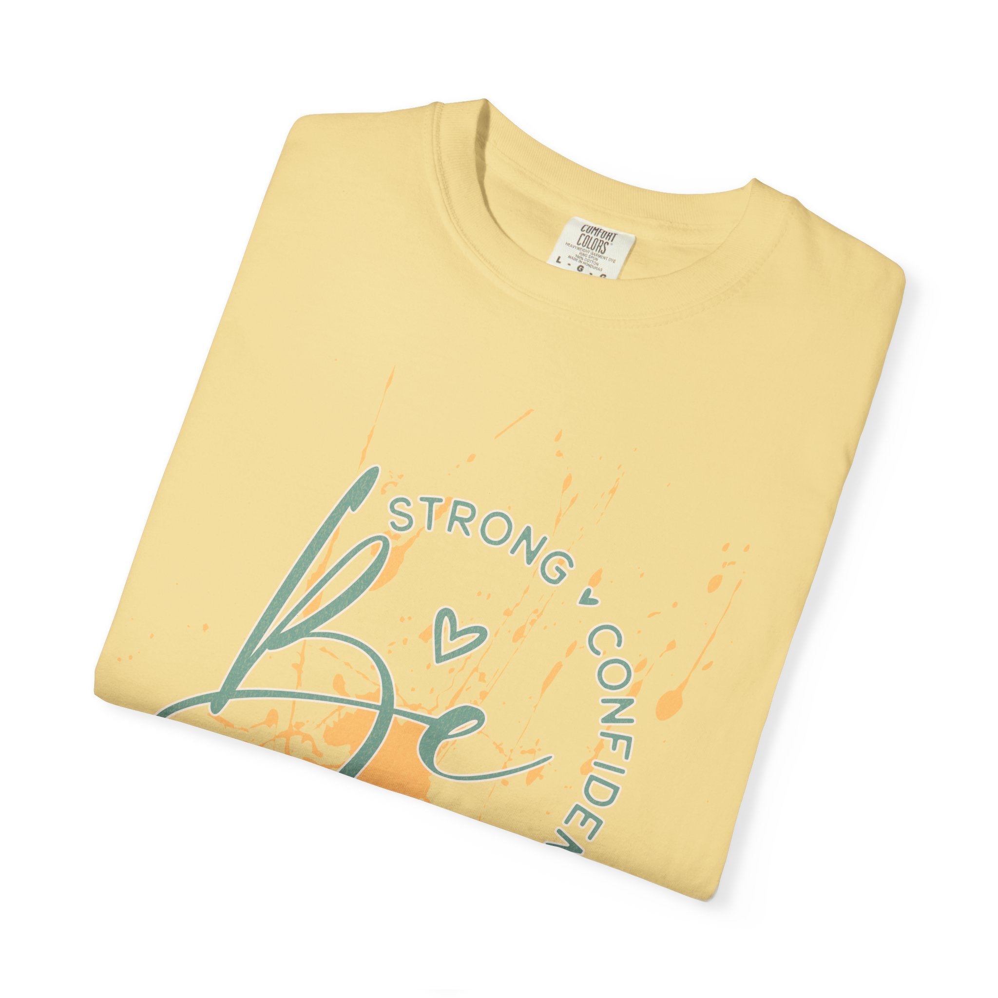 Textured Joy Script T-Shirt — “Be” Positive Graphic Tee: Strong • Confident • Positive